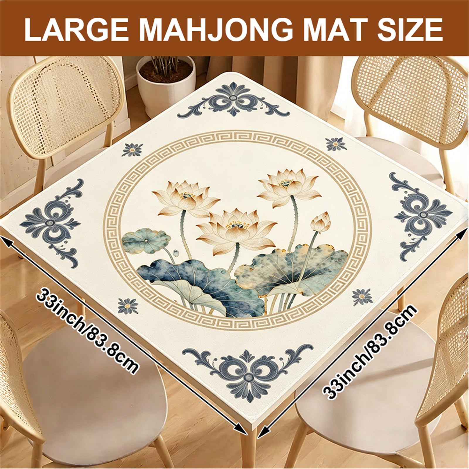 Hixingo Tappetino da Mahjong 80x80 cm, Tappetino da Gioco Antiscivolo Grosso Silenzioso, Protettore di Tavolo con Fondo in Gomma, per Mahjong, Poker, Domino, Carte (Datura grigio scuro)