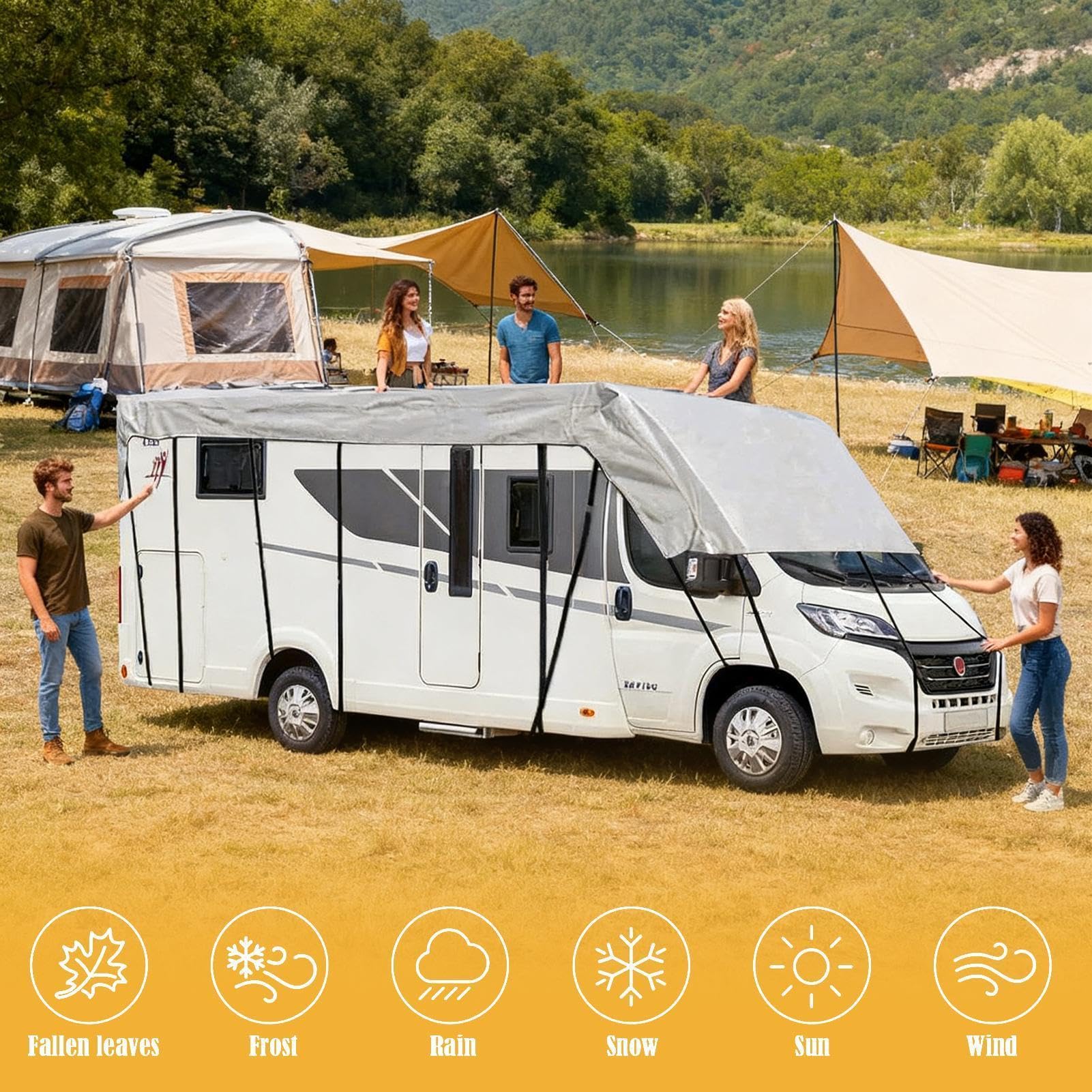 Wohnmobil Dachabdeckung Wasserdichte Segeltuchplane | Winddichte Sonnendichte Campingfahrzeug Verdeckabdeckung Für Reisen Camping Strandabenteuer Winterroadtrip Campingplätze Für