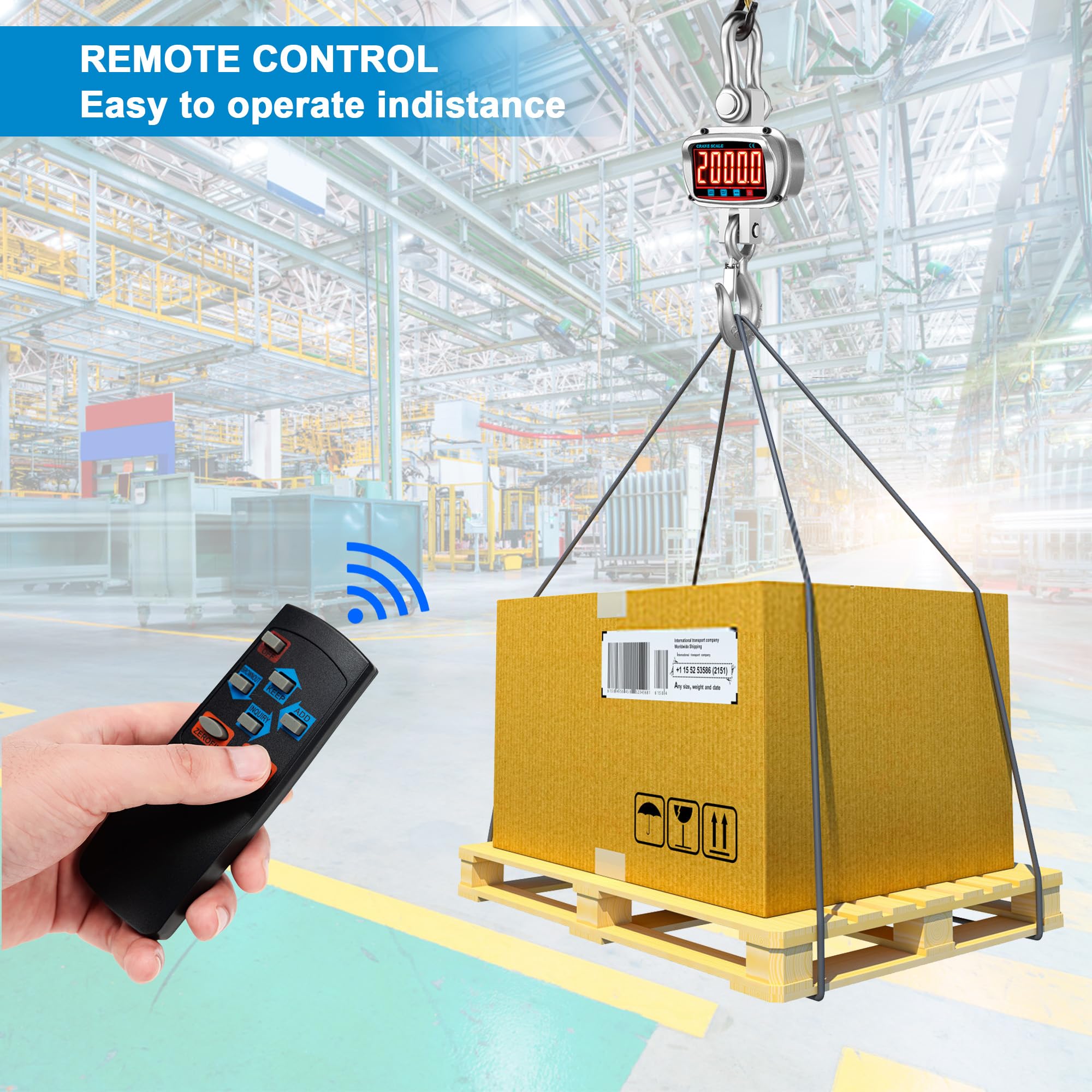 Hyindoor Kranwaage 5000kg Elektronische Digitale Hängewaage 5T Großes LCD-Display Heavy Duty Crane Scale Industrie Kranwaage mit Aluminiumlegierung mit Haken und Fernbedienung