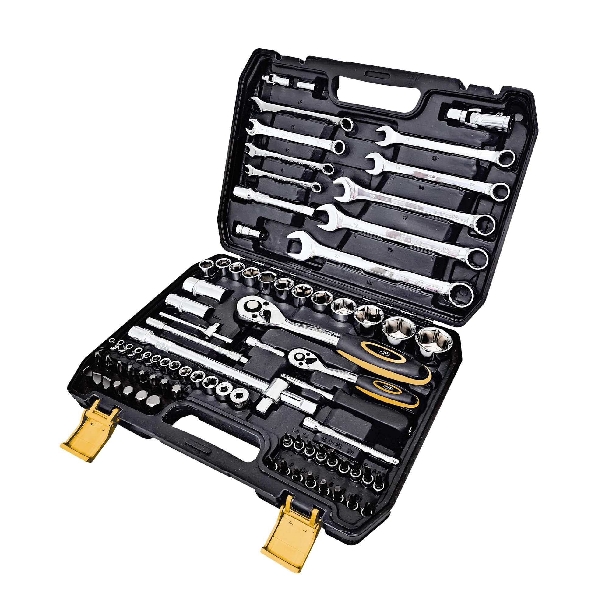 Juego multifuncional con llave de tubo y fijas (82 piezas, caja de plástico de la plataforma)