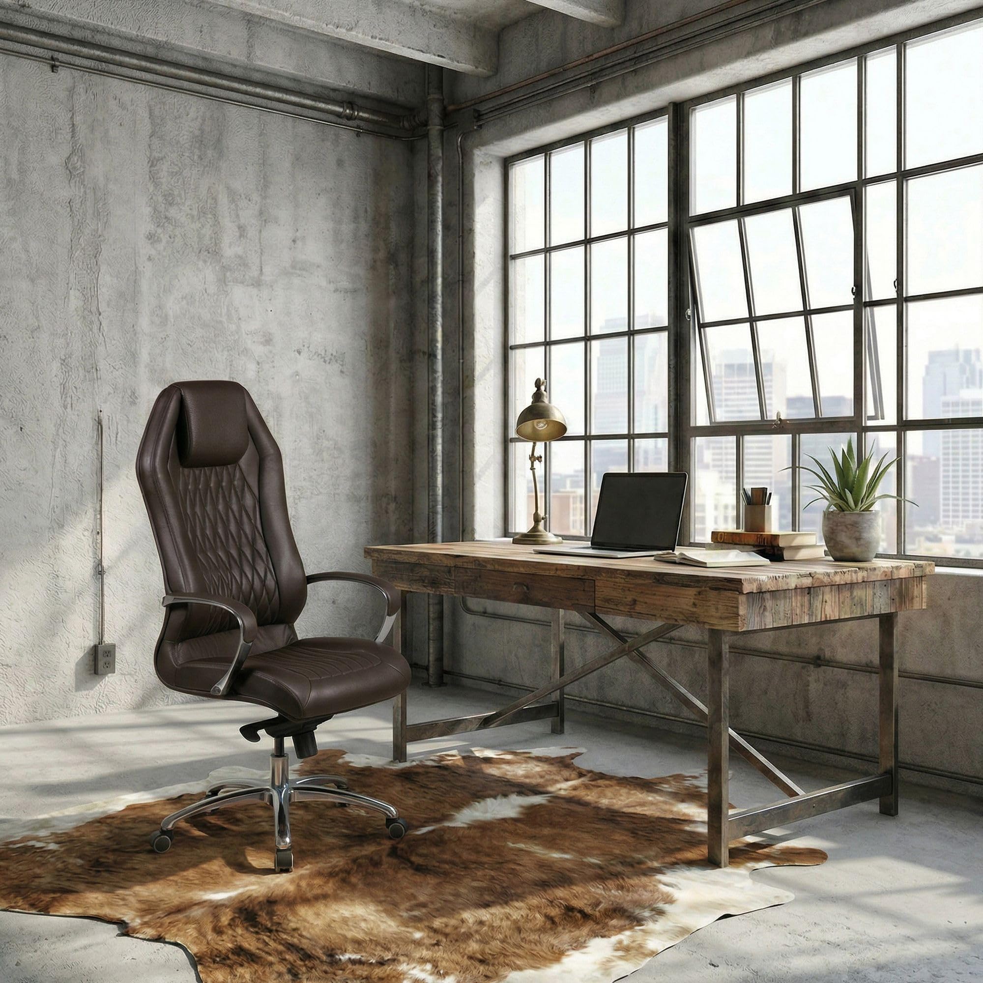 Amstyle Bürostuhl Monterey Echt-Leder Braun Sedia da Ufficio, Pelle, Marrone, 70 x 70 x 136 cm