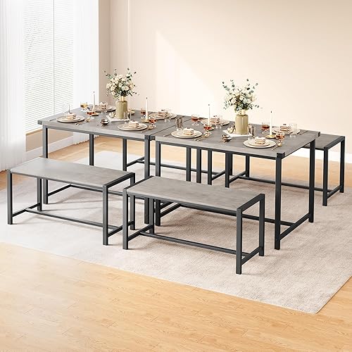 Miniatura 3 de Juego de mesa de comedor para 4 personas con 2 bancos, juego de mesa de cocina de 3 piezas, juego de comedor que ahorra espacio para cocina,