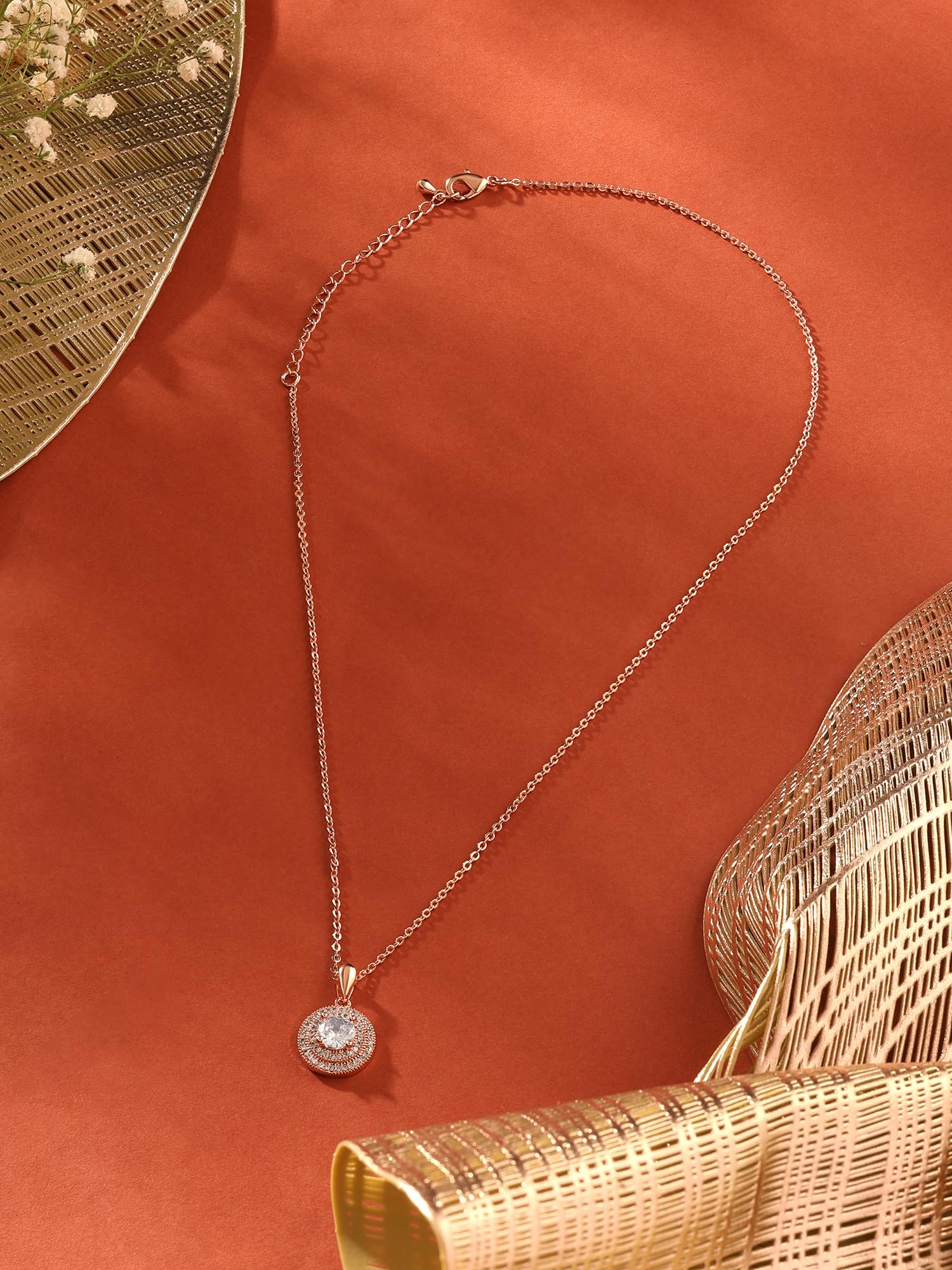 Sparkling CZ Brass Pendant with Chain