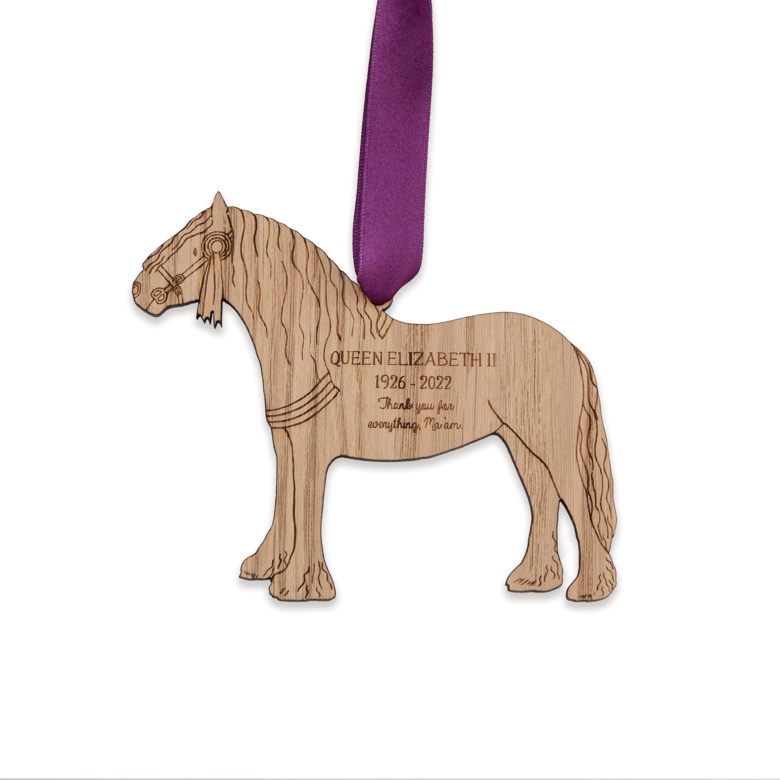 HRH Queen Elizabeth II commemorative ornament Fell Pony | Thank you Ma'am | Royal family remembrance 1926-2022 | Christmas keepsake memorial | wooden