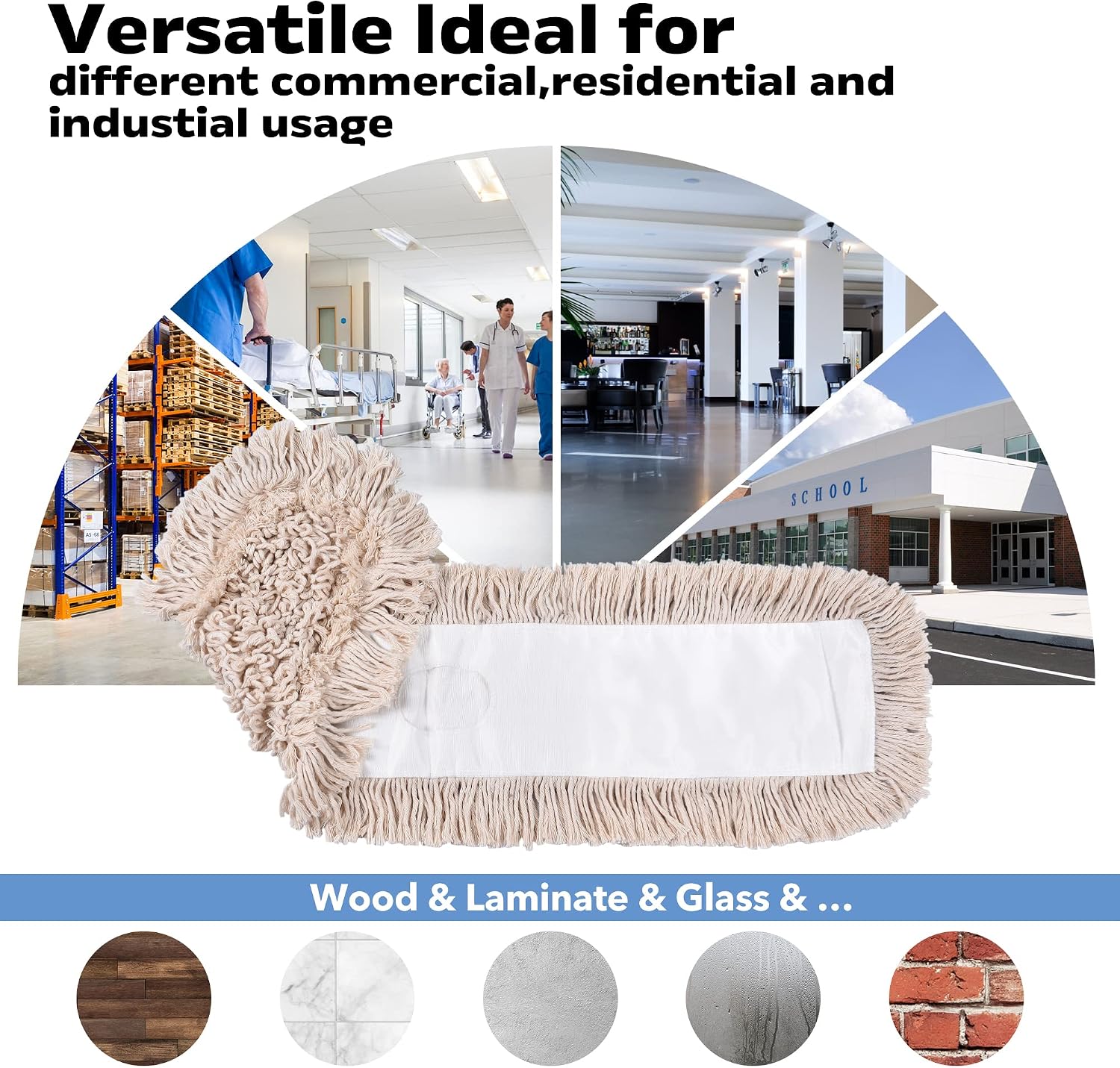 Matthew Cleaning 36'' Cotton Dust Mop Refill Washable Thick Tufted Replacement Heads for Residential & Commercial Use Fit All 36'' Dust Mop Frames, Hardwood, Laminate, Concrete Floors 3 Pack