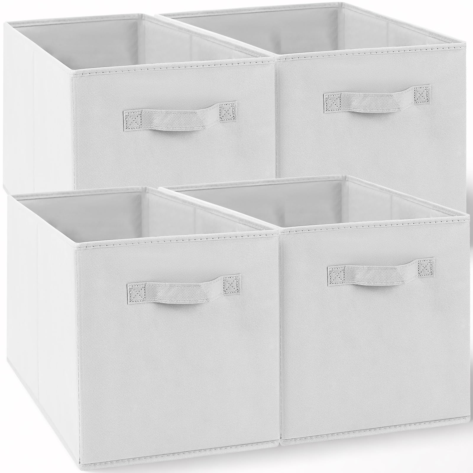 Amazing Tour 4 PCS Cube Storage Boxes 33x38x33 Foldable Fabric with Handles Collapsible for Home Office Nursery Organiser - Clothes Basket Containers, White — image 1