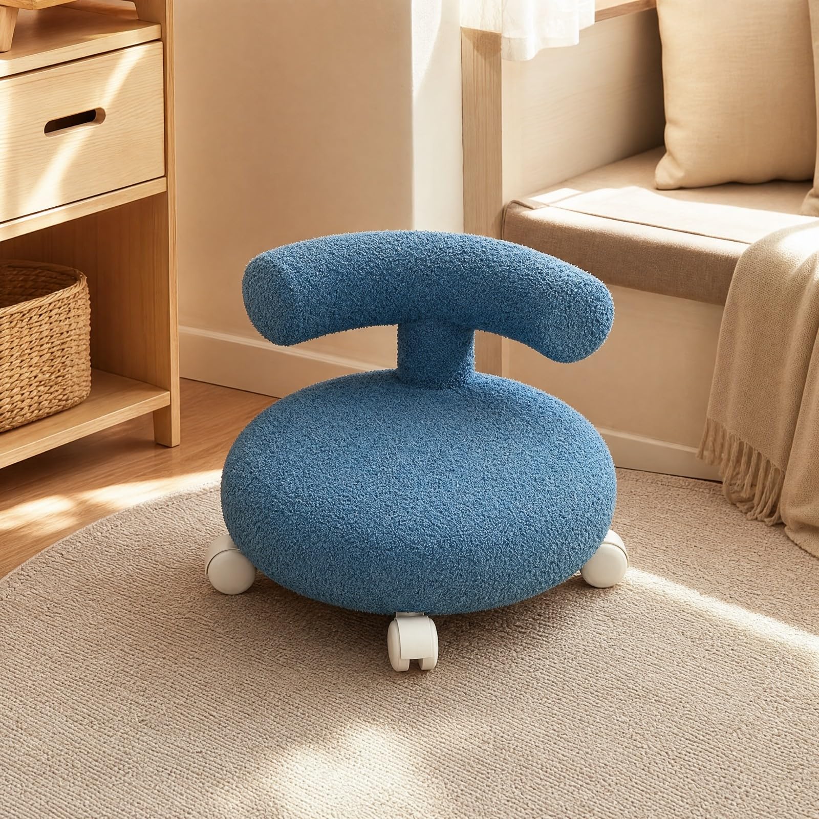 kowaku Taburete Infantil con Respaldo Redondo Taburete bajo con Ruedas Giratorio Silla Giratoria Ruedas para Niños, Adolescentes, Hogar, Juego,