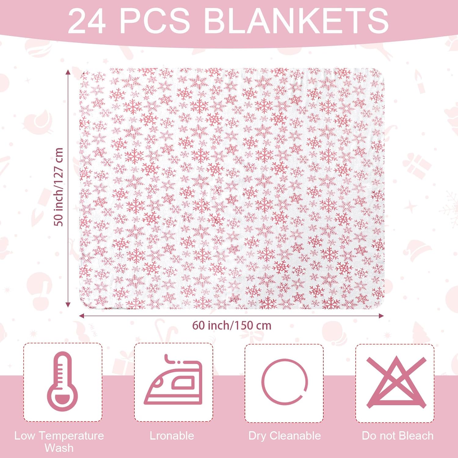 Preboun 24 Pack Bulk Christmas Soft Fleece Blankets 50 x 60 Inch Bulk Lightweight Warm Fleece Throw Blankets for Pet Bed Sofa Couch Office Wedding Gifts Travel (Pink Snowflake) - Image 2