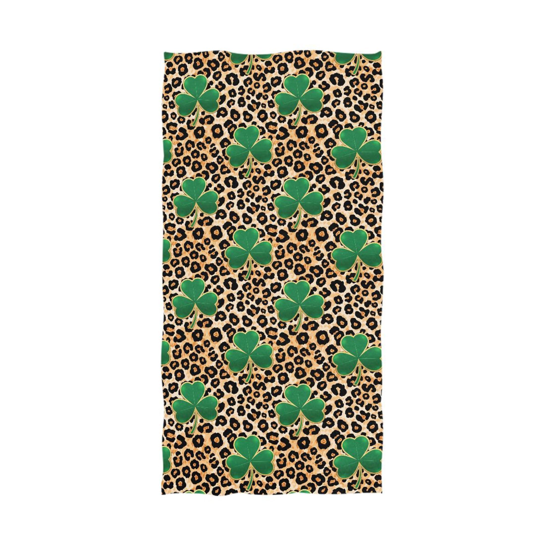 Kutsu Clovers on Leopard Bath Towel, Highly Absorbent Cotton Soft Bath Hand Towel for Bathroom Kitchen Hotel Spa, 64 x 32 In