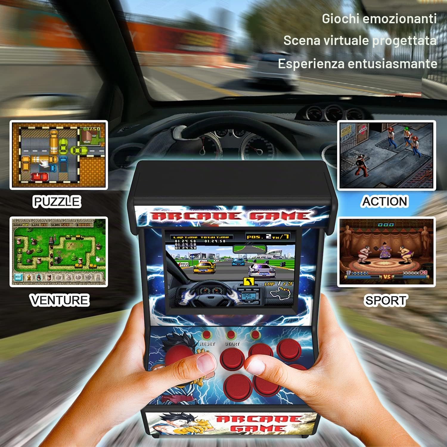 Mini macchina arcade, 156 giochi a 16 bit integrati, schermo a colori da 2,8 pollici, joystick a 8 vie, console di gioco retrò portatile - Gaming by Golden Security!