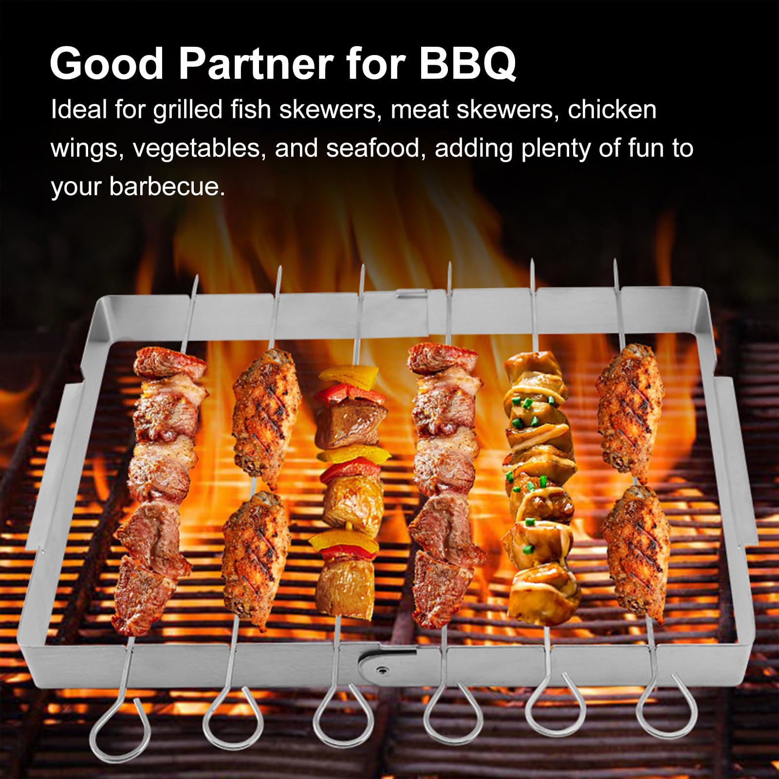 Brochettes à Viande Lot de 6 avec Support pour Barbecue et Accessoires