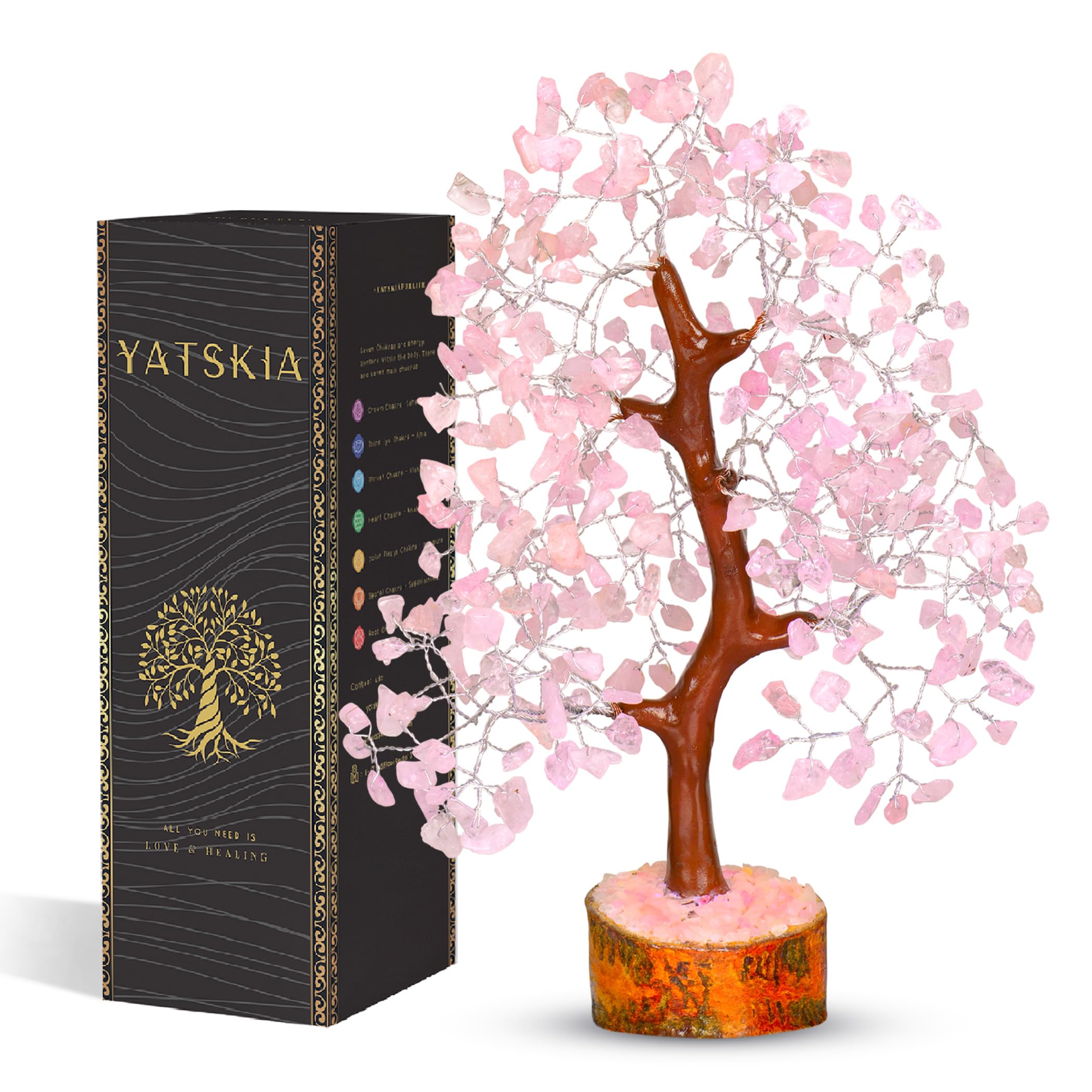 YATSKIA Rose Quartz Crystal Tree – Bonsai Tree of Life – Pink Room Decor – Desk Decorations for Women Office – Gemstones and Crystals – Stones and Crystals