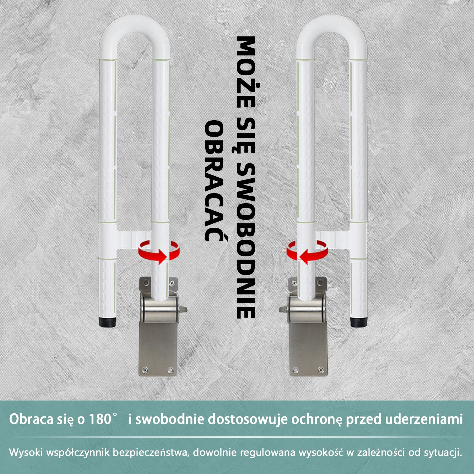Poręcze do pielęgnacji toalety, poręcze łazienkowe, antypoślizgowe, odporne na przewrócenie, brak elektryczności statycznej, świecący uchwyt, łożysko 300 kg, wymaga wiercenia