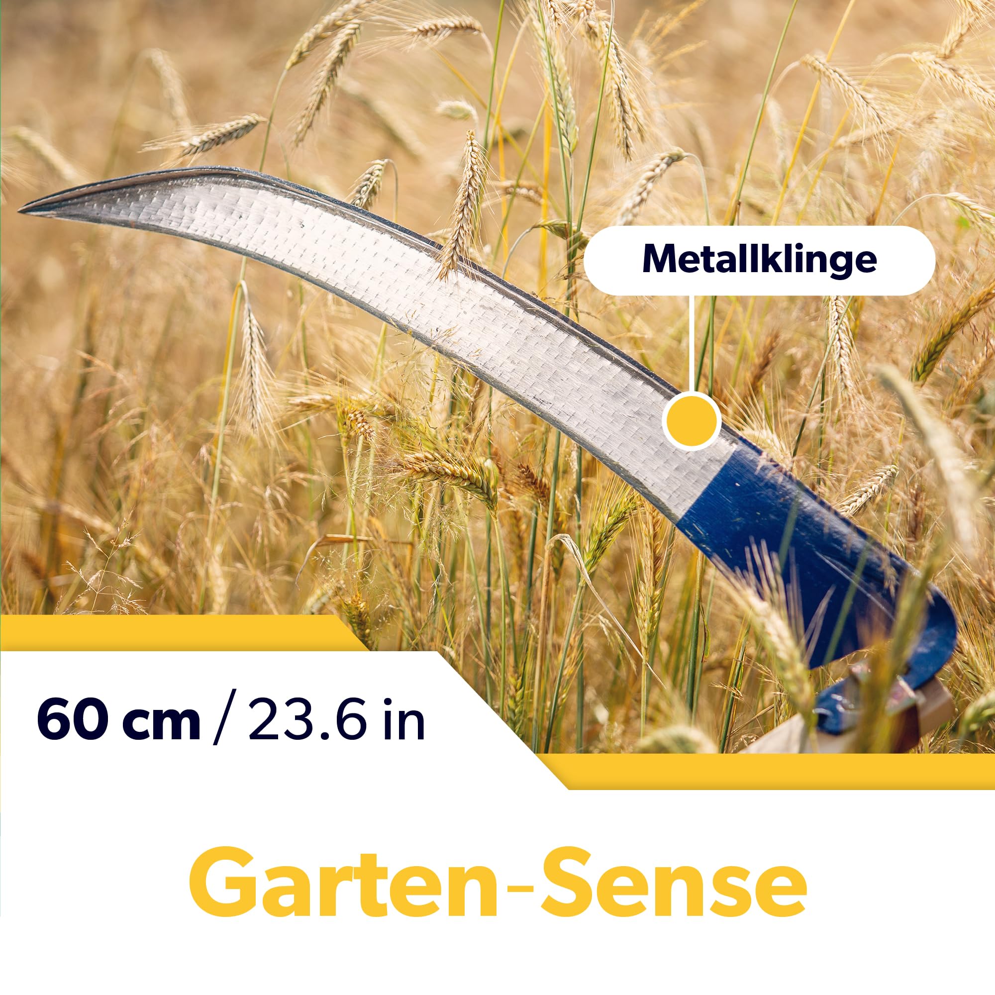KADAX Gartensense aus Metall 60 cm, Handsense, Sichel, Klappsense, Wildwuchssense, Sense, Gartensichel, Grassichel, Blattsichel, Handsichel, Kleinsichel