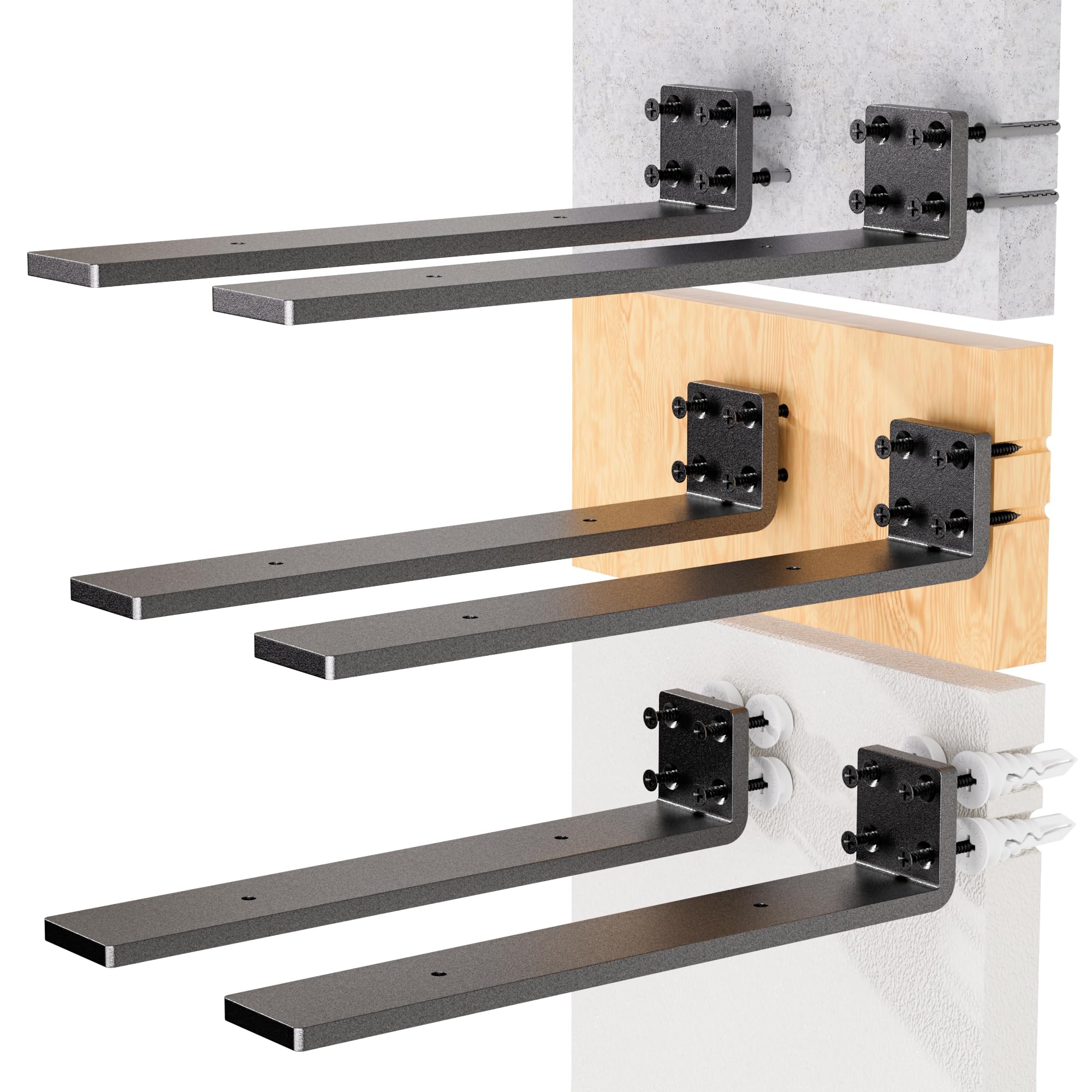 Heavy Duty Metal Shelf Brackets 4-Inch, Set of 6, Modern Black Matte Finish, 1/5" Thick Steel, Easy-to-Install, Strong Support for Shelves, Versatile & Stylish (4 Inch - 6 Pack) — Amazon image 9