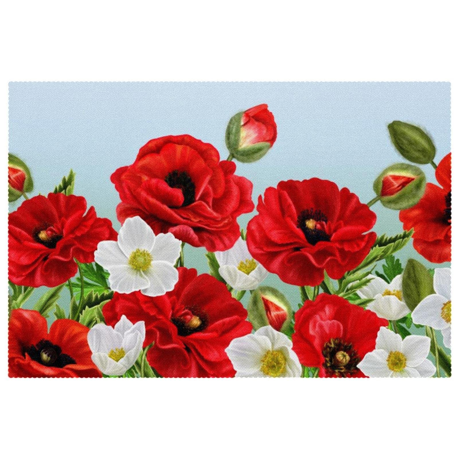 Sets de table coquelicots rouges et anémones 30x45 cm lot de 6