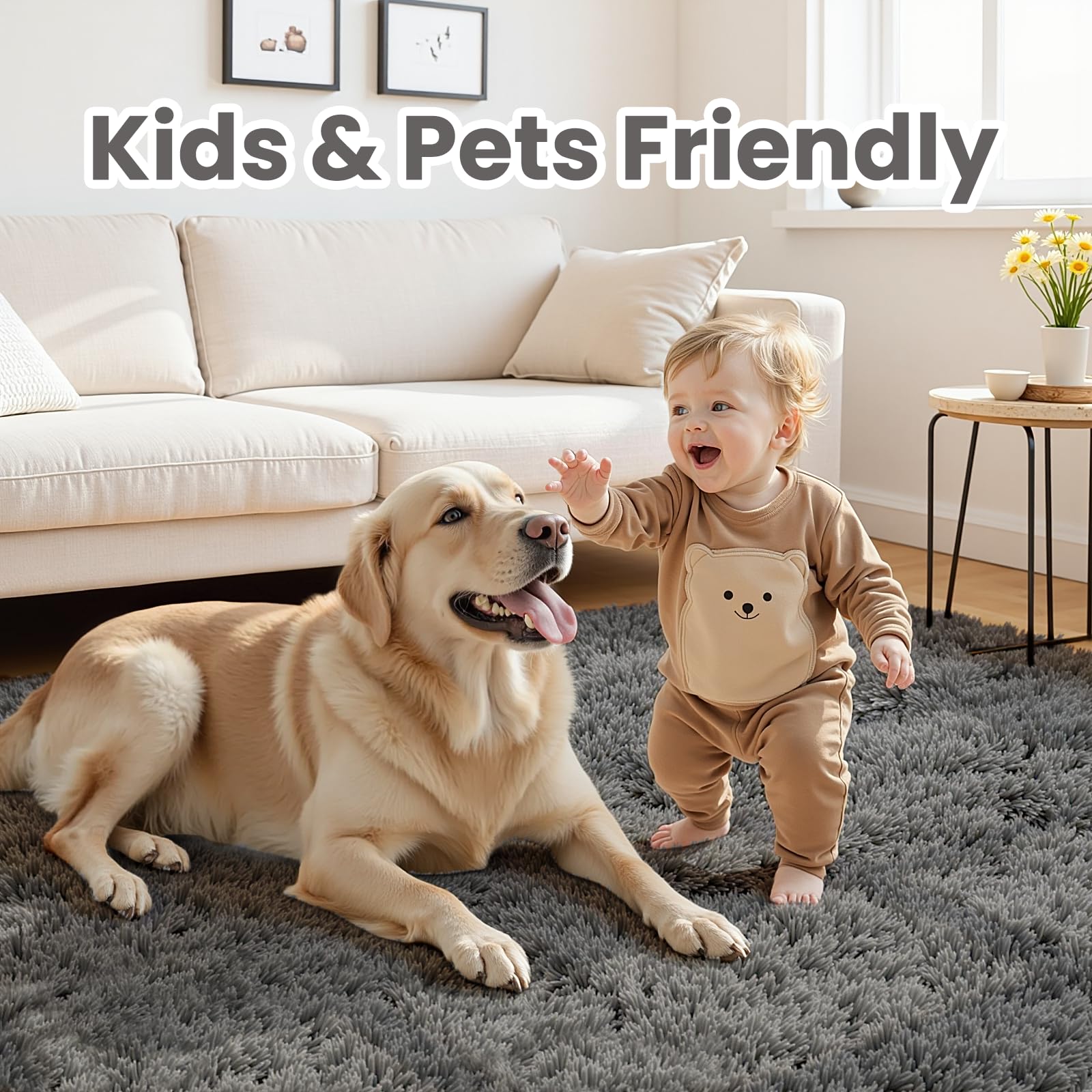 8x10 Area Rugs for Living Room Rug: Soft Fluffy Shag Gray Rugs for Bedroom, Non-Slip Large Fuzzy Plush Rug Indoor Floor Carpet for Nursery Kids Boys Girls Room, Dorms, Playroom, Modern Home Decor