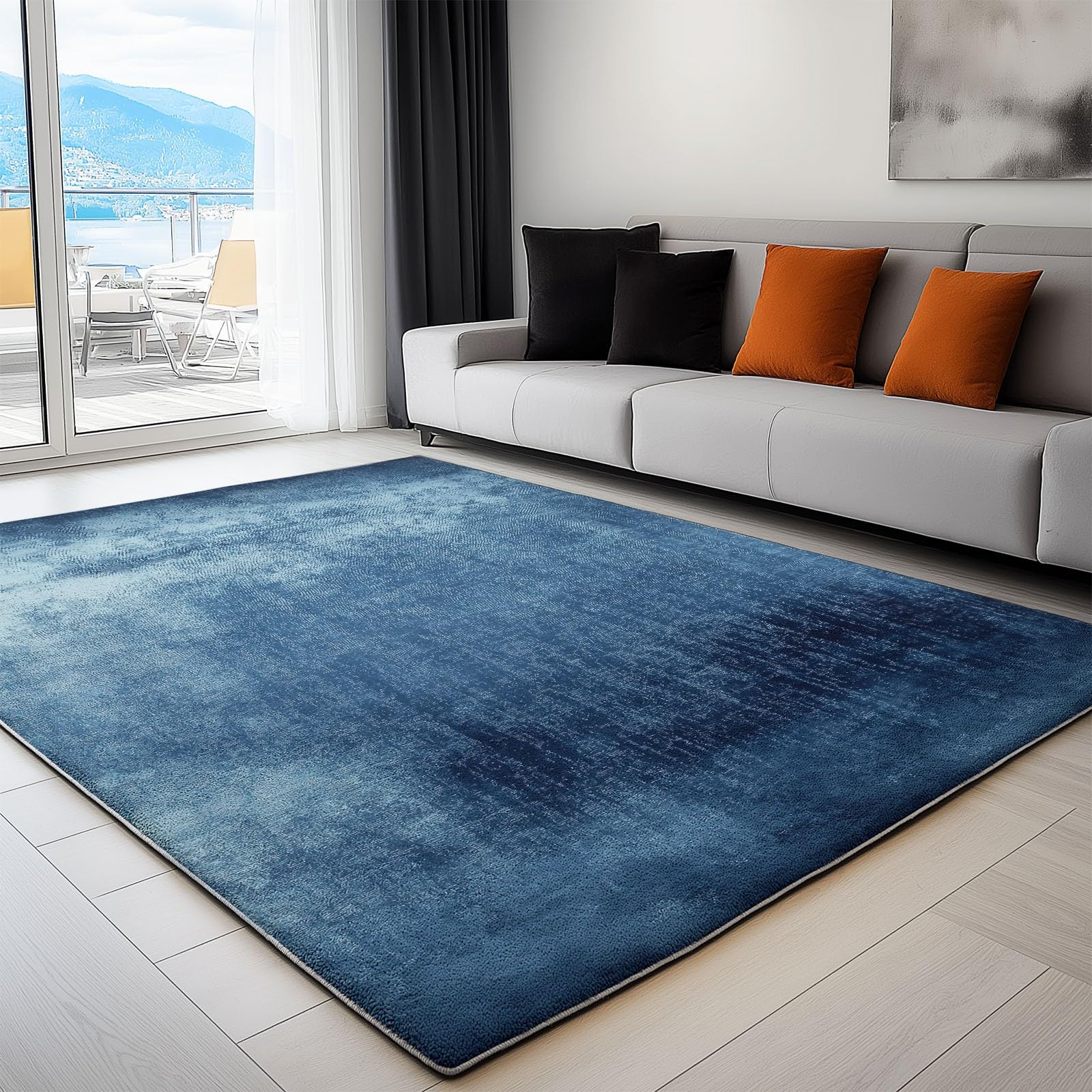 Generico Tappeto Salotto Trama Blu Astratta 120x180cm Tappeto Soggiorno Pelo Corto Lavabile, Tappeti Camera da Letto, Tappeti Antiscivolo per Interni e Esterni