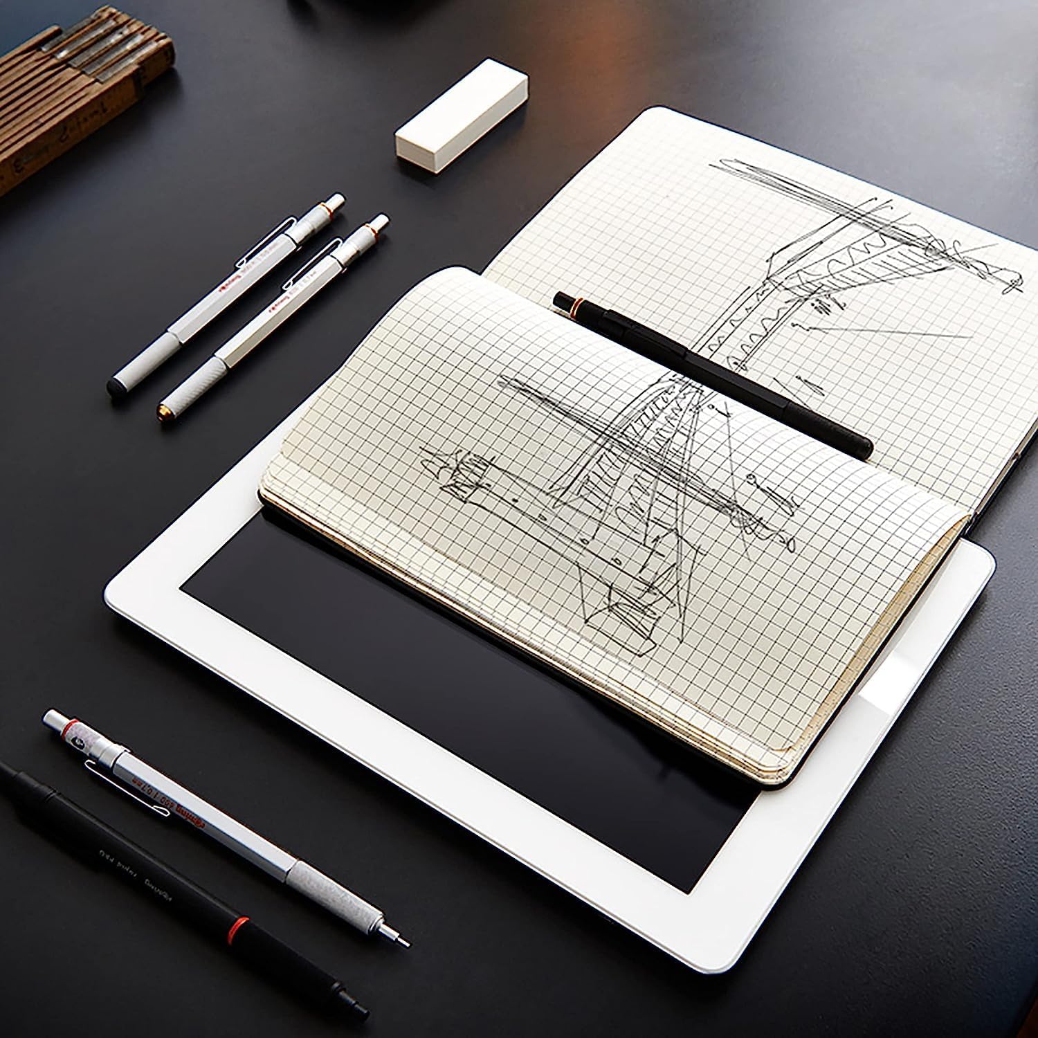 rOtring Portaminas 800 0,5 mm 1904447 - Negro | 3 recambios de mina Tikky, HB - 0,5 mm | Borrador B20
