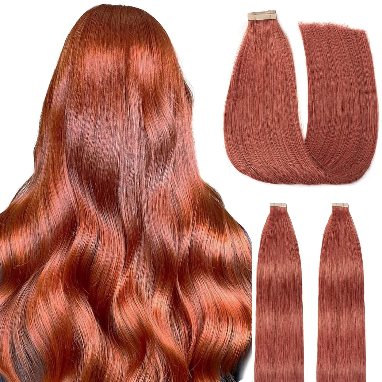 Hotlulana Extension Capelli Veri Biadesivo Rosso rame(#350)Extension Capelli Veri 20Pollici 20pcs 50cm 50g Invisible Extension Biadesive Capelli Veri Remy Skin Weft Tape in Hair Extensions Human Hair