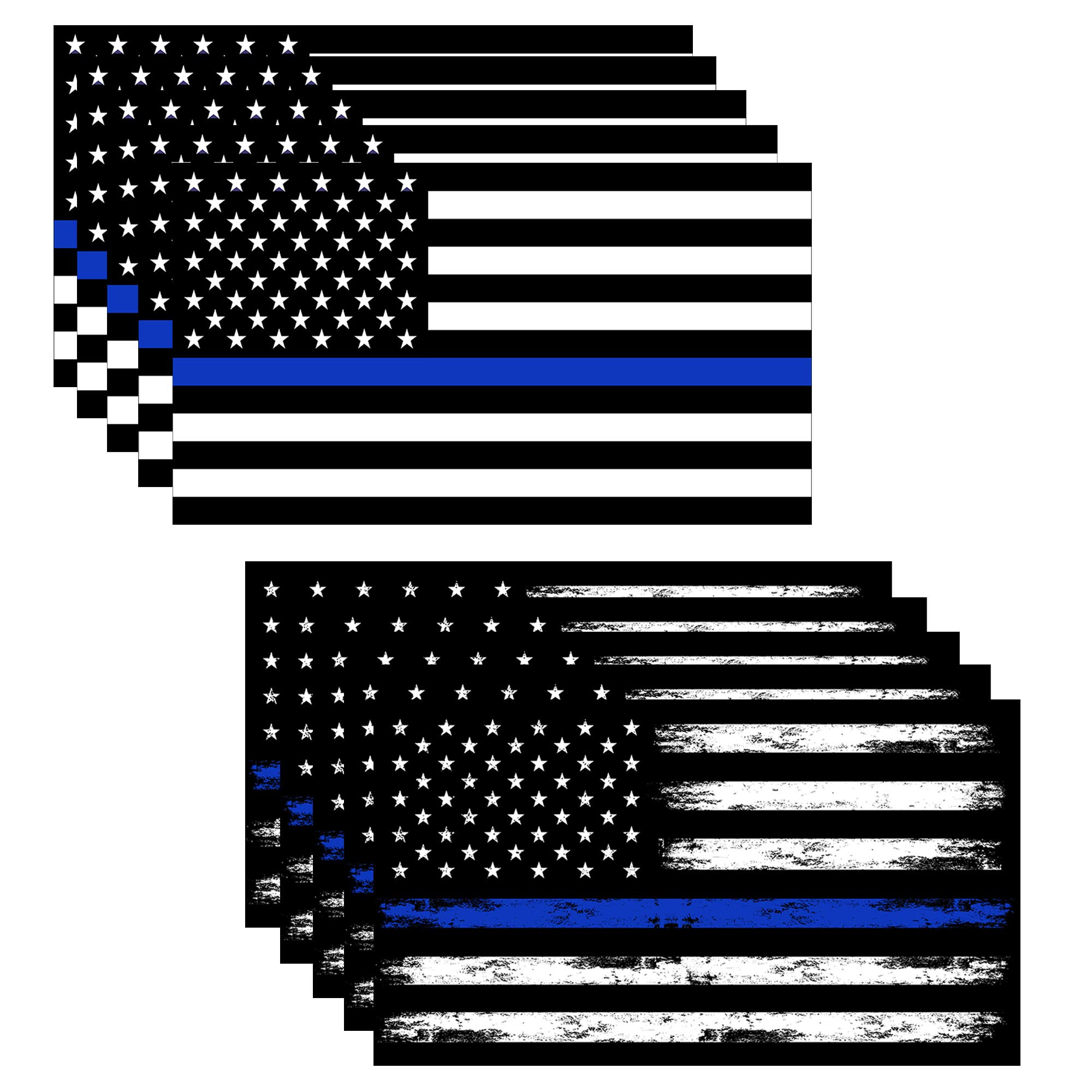 GRITKULTURE 5.1 Inch X 3 Inch Thin Blue Line US Flag Decal Stickers Pack of 10 for Trucks Cars American Flag Black American Flag Back The Blue Decals Car Bumper