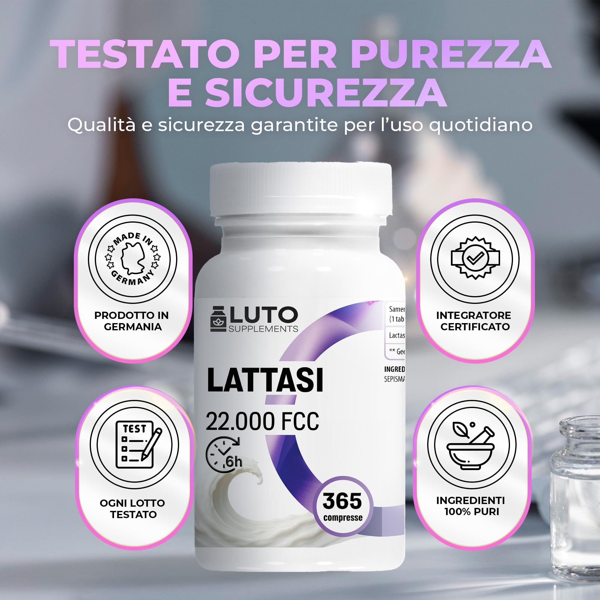 Lattasi 22.000 Depot – 365 compresse a rilascio prolungato (Sepismart® Slow Release) – Alta concentrazione con 22.000 unità FCC – Per intolleranza al lattosio e al latte – LUTO Supplements