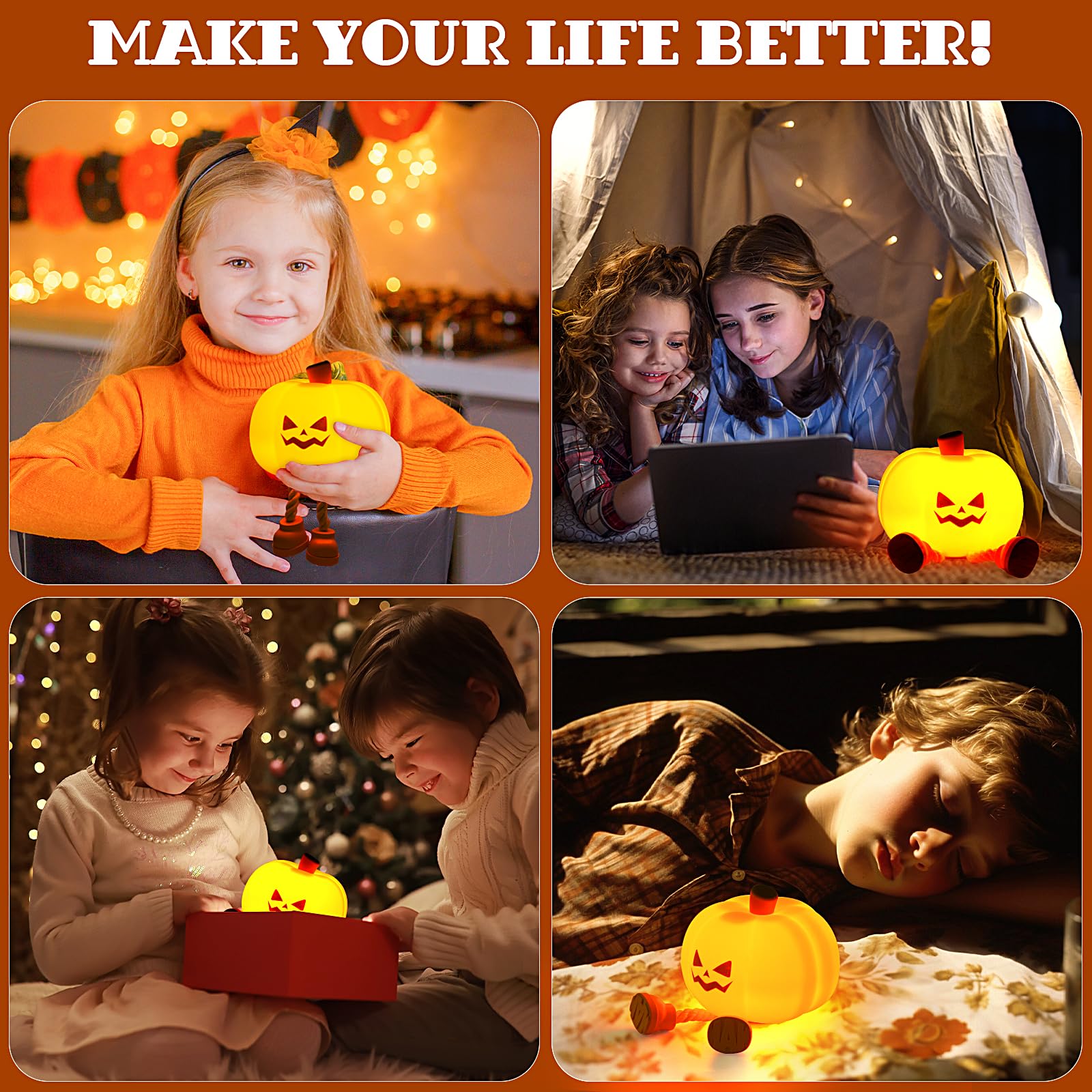 Kürbis-Nachtlicht, niedliche LED-Kürbis-Lampe mit 3 Stufen, dimmbar, Kinderzimmer-Nachtlicht für Kinder, wiederaufladbar, Nachttischlampe, lustiger Büro-Schreibtisch und Halloween-Dekoration für