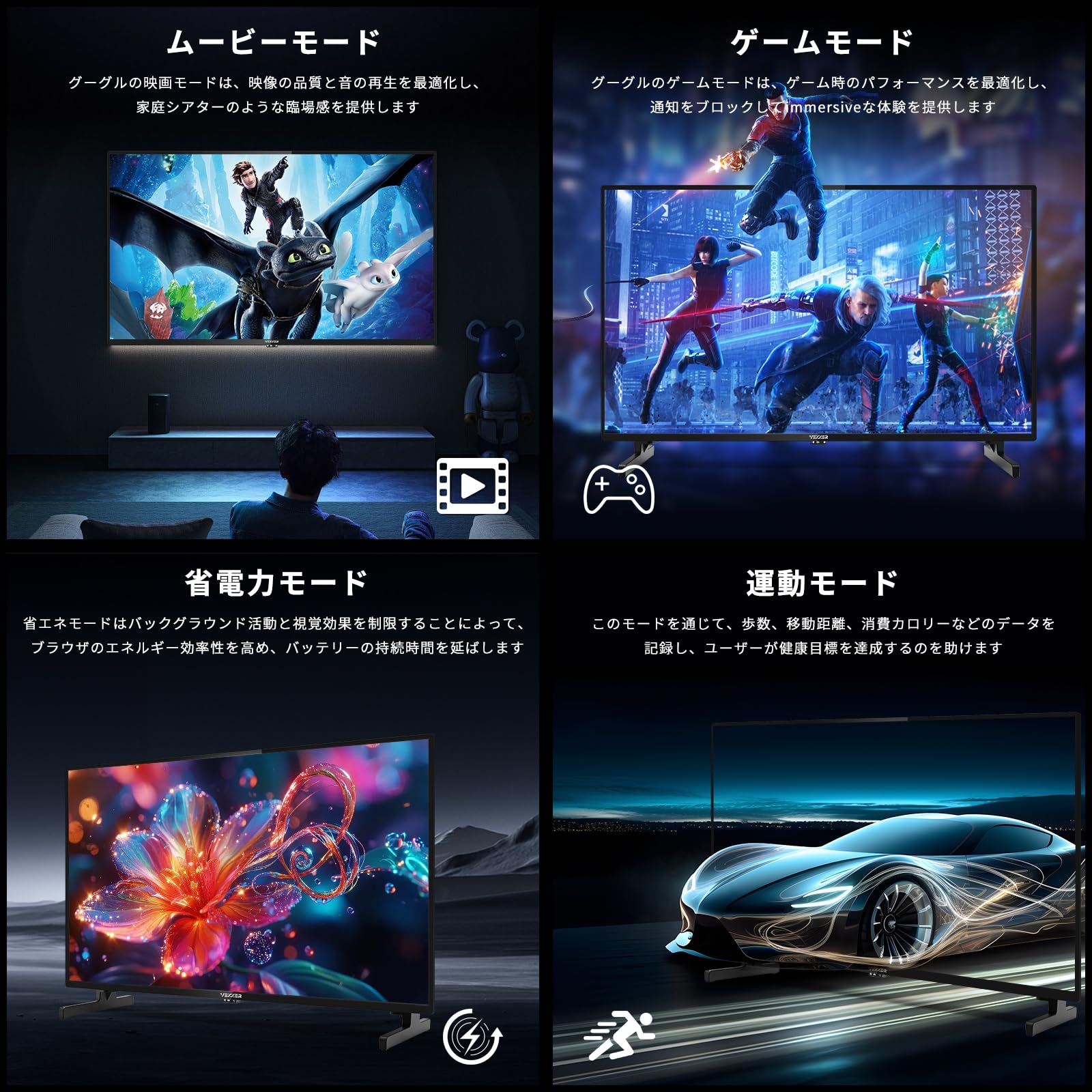 Amazon | VEZZER チューナーレス テレビ 24インチ 720P Google TV 