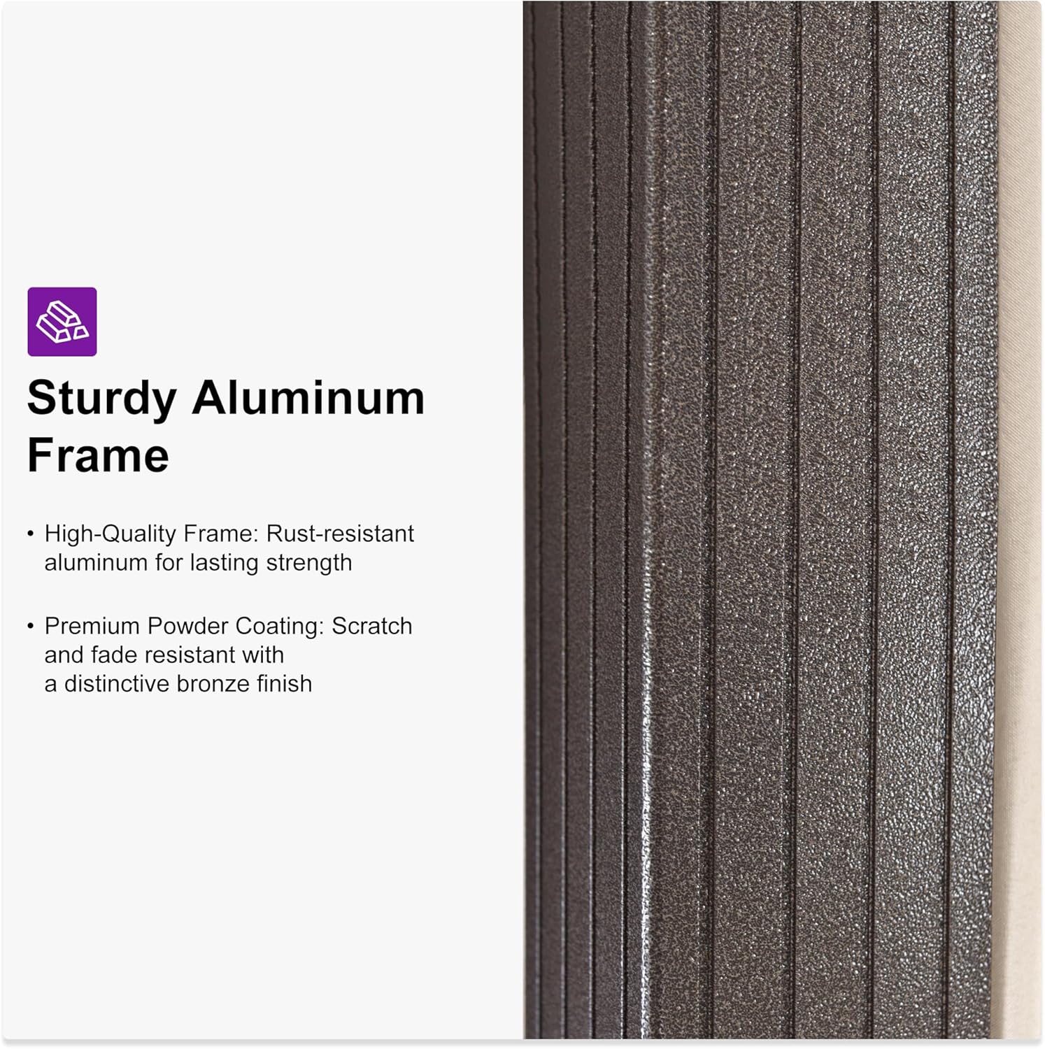 Close-up of the sturdy aluminum frame with premium powder coating.