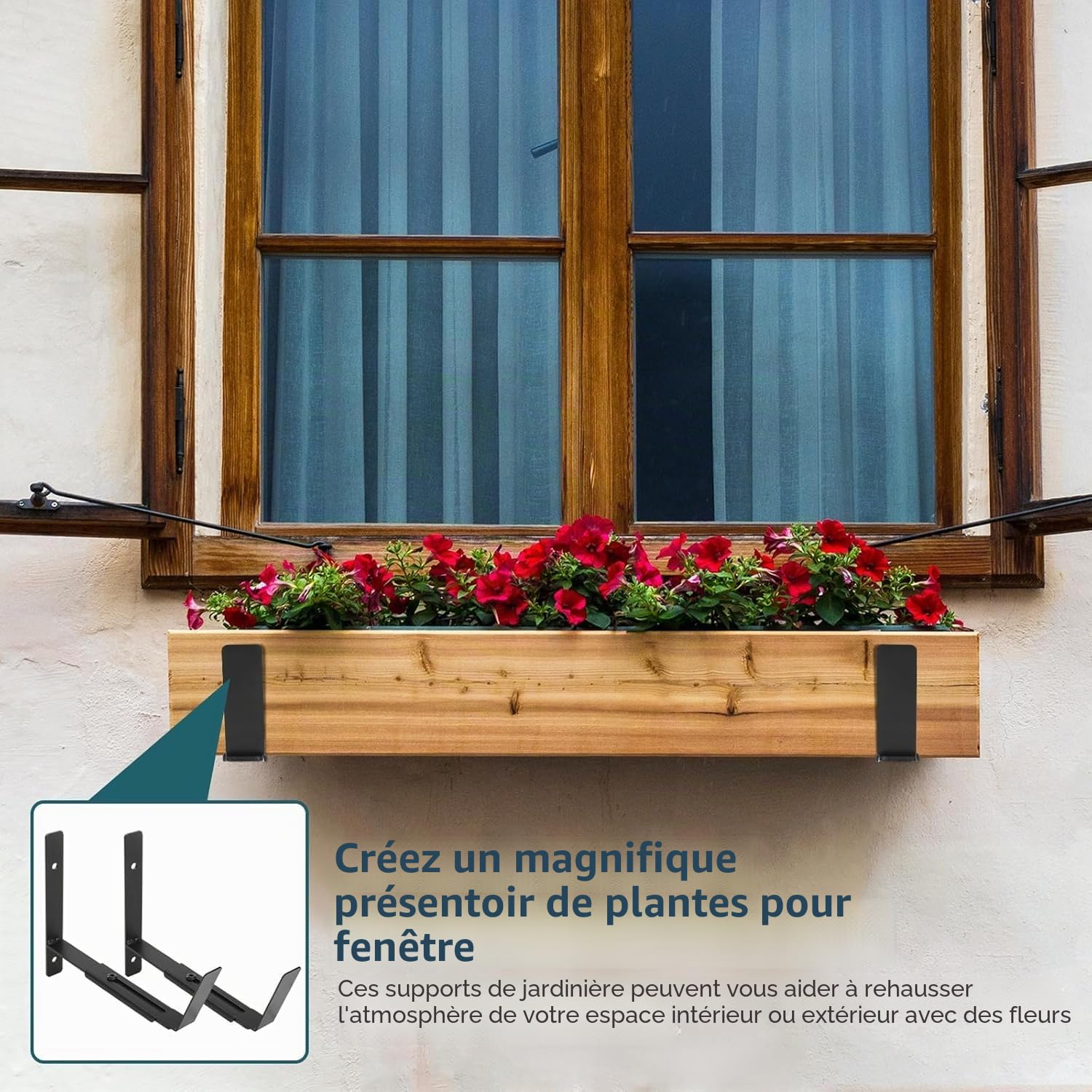 LATERN 4 Pièces Supports de Jardinières de Fenêtre, 15CM - 30CM Réglables Jardinière Support Robuste Métal Jardinière Fixation Murale Crochet pour Balcon Clôtures Terrasse Jardin Mur Rampes Rebord