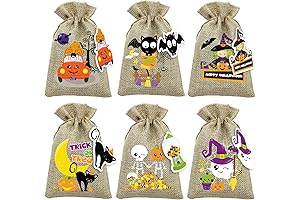 WorldBazaar Halloween Burlap Treat Bags, 24-Count Halloween Candy Bags