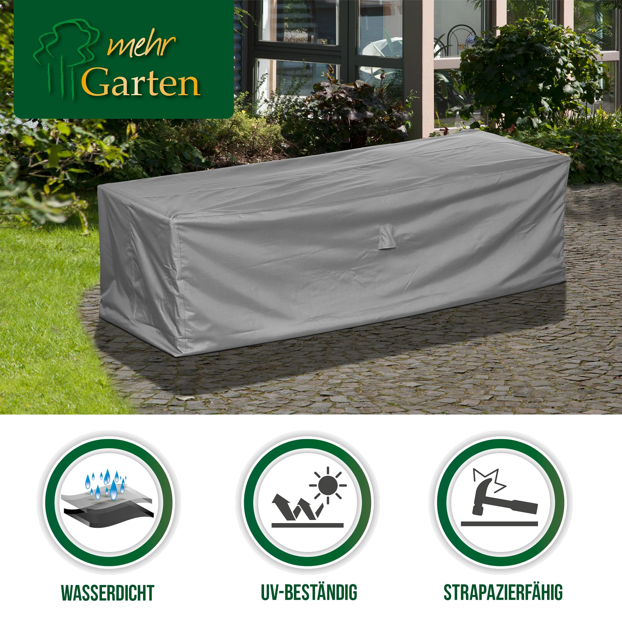 Loungesofa Abdeckung 3 Sitzer, 220x90x80 cm, grau, Oxford 600D Gewebe, Schutzhülle Gartensofa, wasserdicht, UV-beständig und wetterfest
