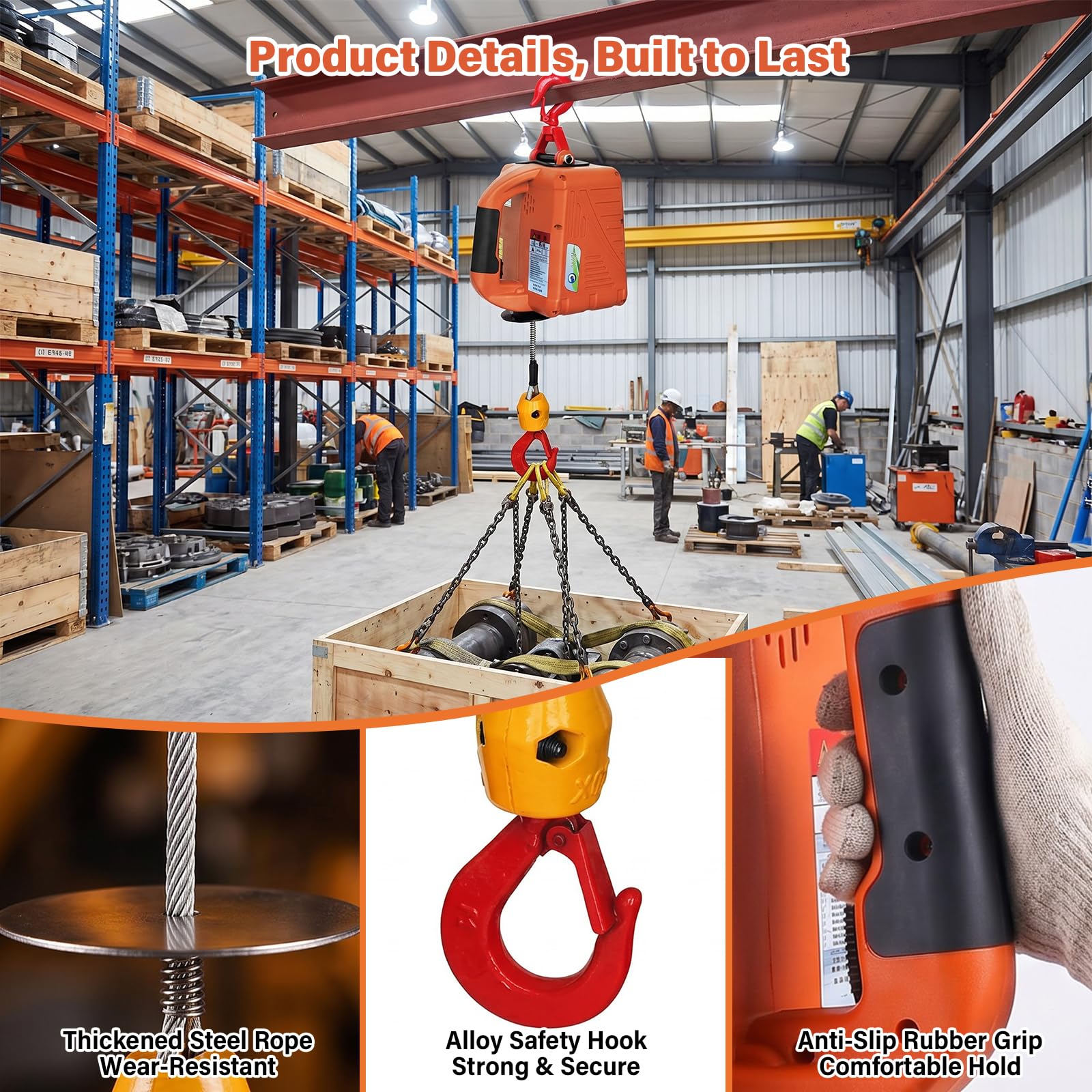 Elektrische Seilwinde 500kg, Elektrischer Seilzug mit Funkfernbedienung | 1500W Elektro Seilzug mit Kabel-/Funkfernbedienung, 7,6m Hubhöhe, für Garage, Lager, Baustelle, Ziehen, Heben, Bewegen