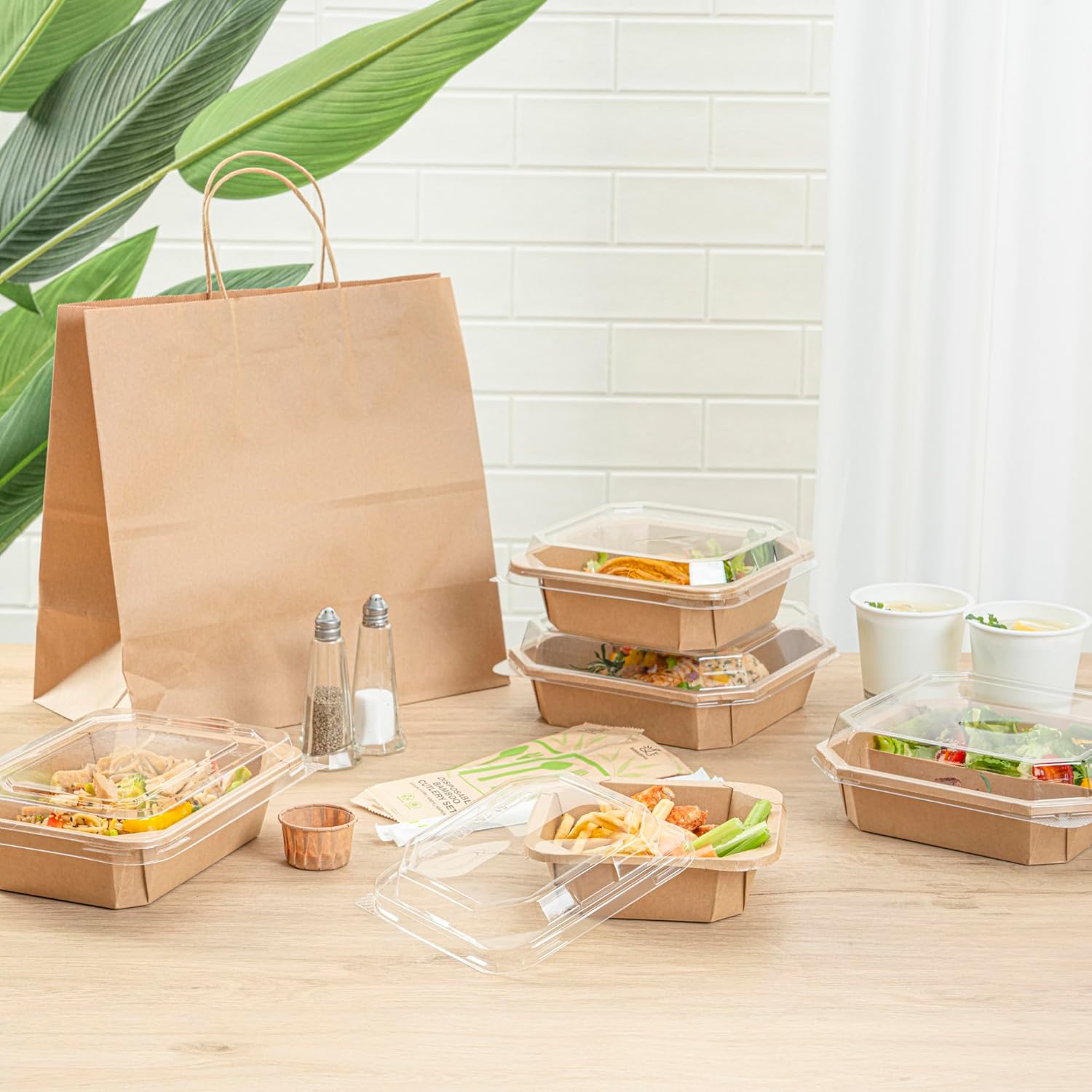 Restaurantware Take Out Container 100 Pack of 22 oz Sustainable Food Box Greaseproof Disposable Octagonal Kraft Paper Design Brown