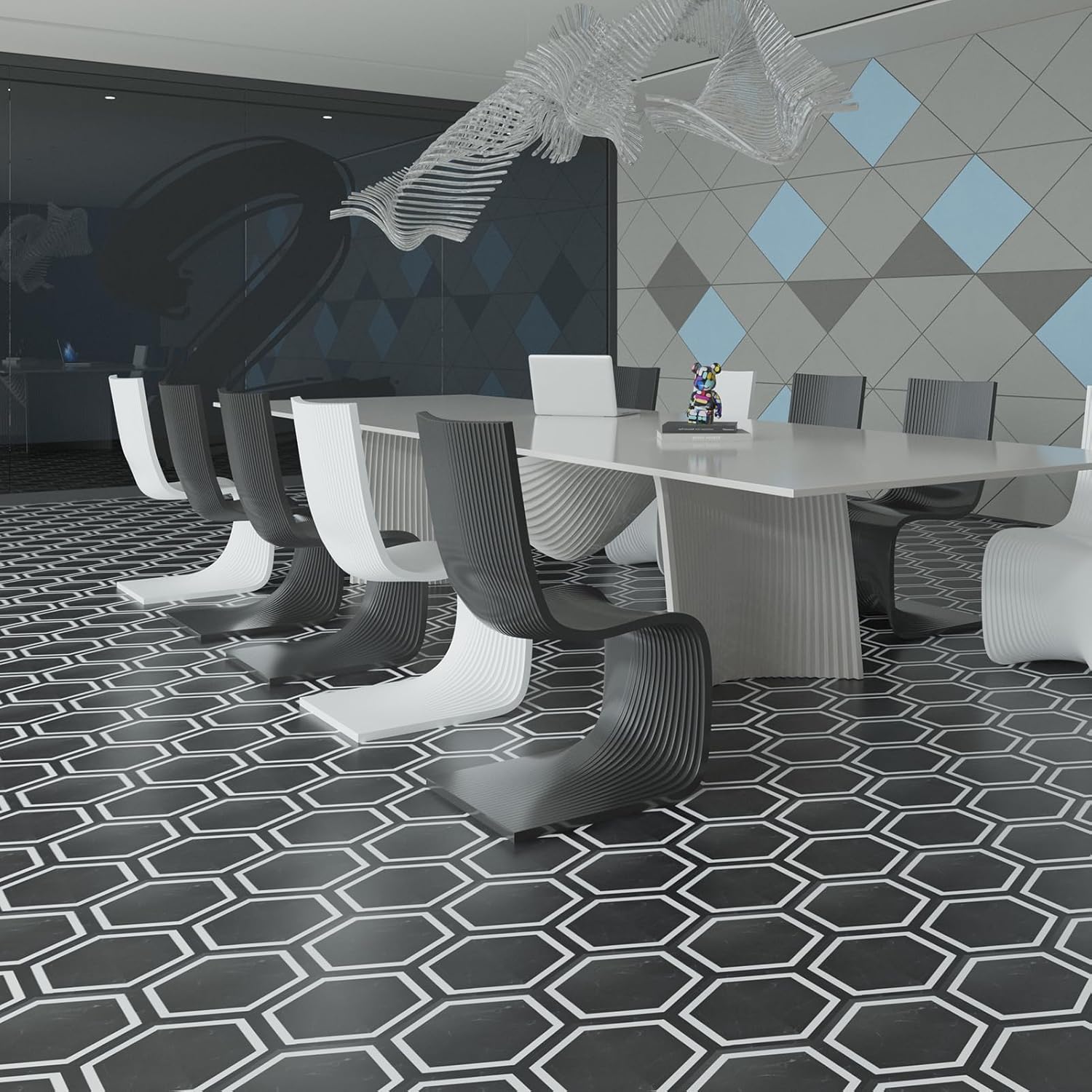 Black Marble Hexagon Peel and Stick Waterproof Vinyl Floor Tiles