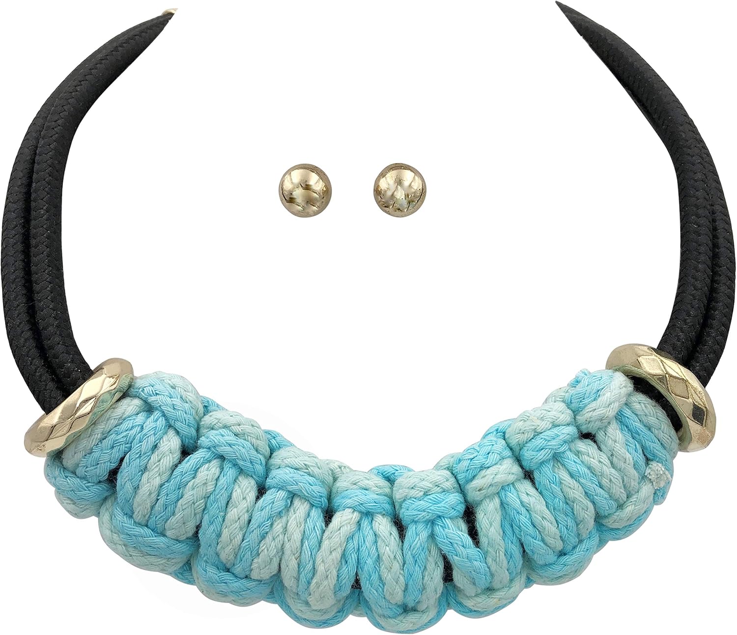 Gypsy Jewels Cord Thread Wrapped Chunky Unique Multicolor Statement Necklace & Earrings Set
