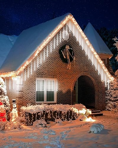 Miniatura 7 de Luces de carámbano de lluvia de meteoritos de color blanco frío, 20 tubos de 480 luces LED de gotas de lluvia con función de temporizador, luces en