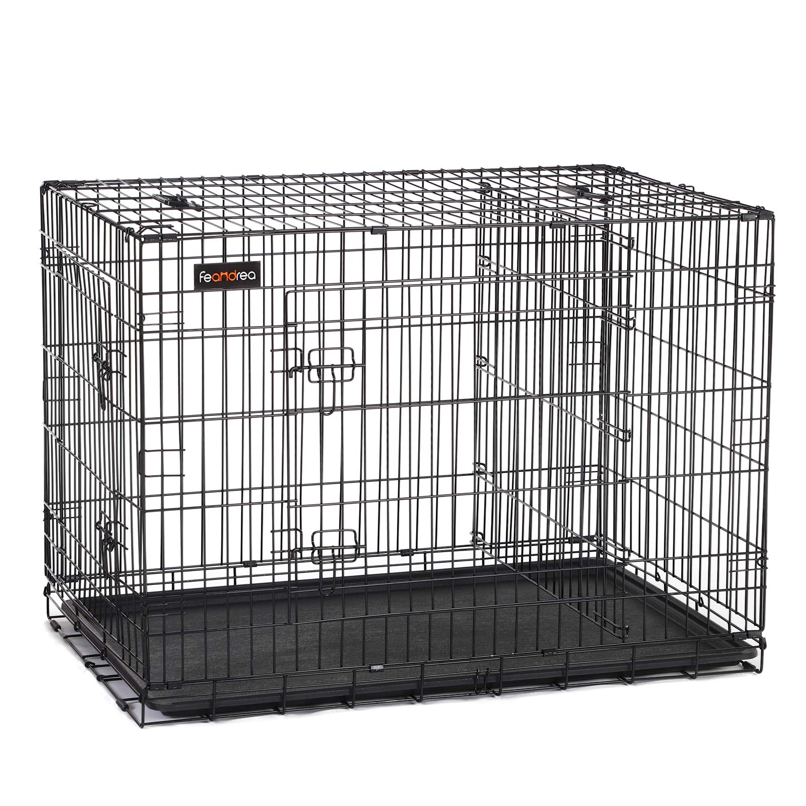 Feandrea Dog Crate, 42.1-Inch Foldable Dog Kennel with 2 Doors, Adjustable Divider Panel, Removable Tray, XL, Black UPPD42BK