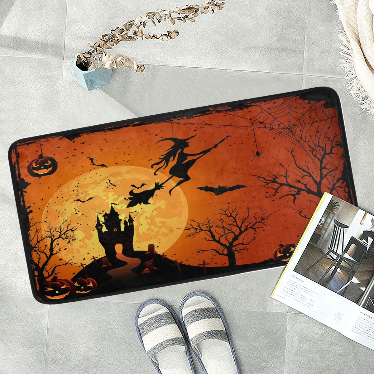 Naanle Halloween Anti Fatigue Kitchen Floor Mat, Haunted House Witch Non Slip Absorbent Comfort Standing Mat Kitchen Runner Rug for Hallway Entryway Bathroom Living Room Bedroom 39 x 20 Inches