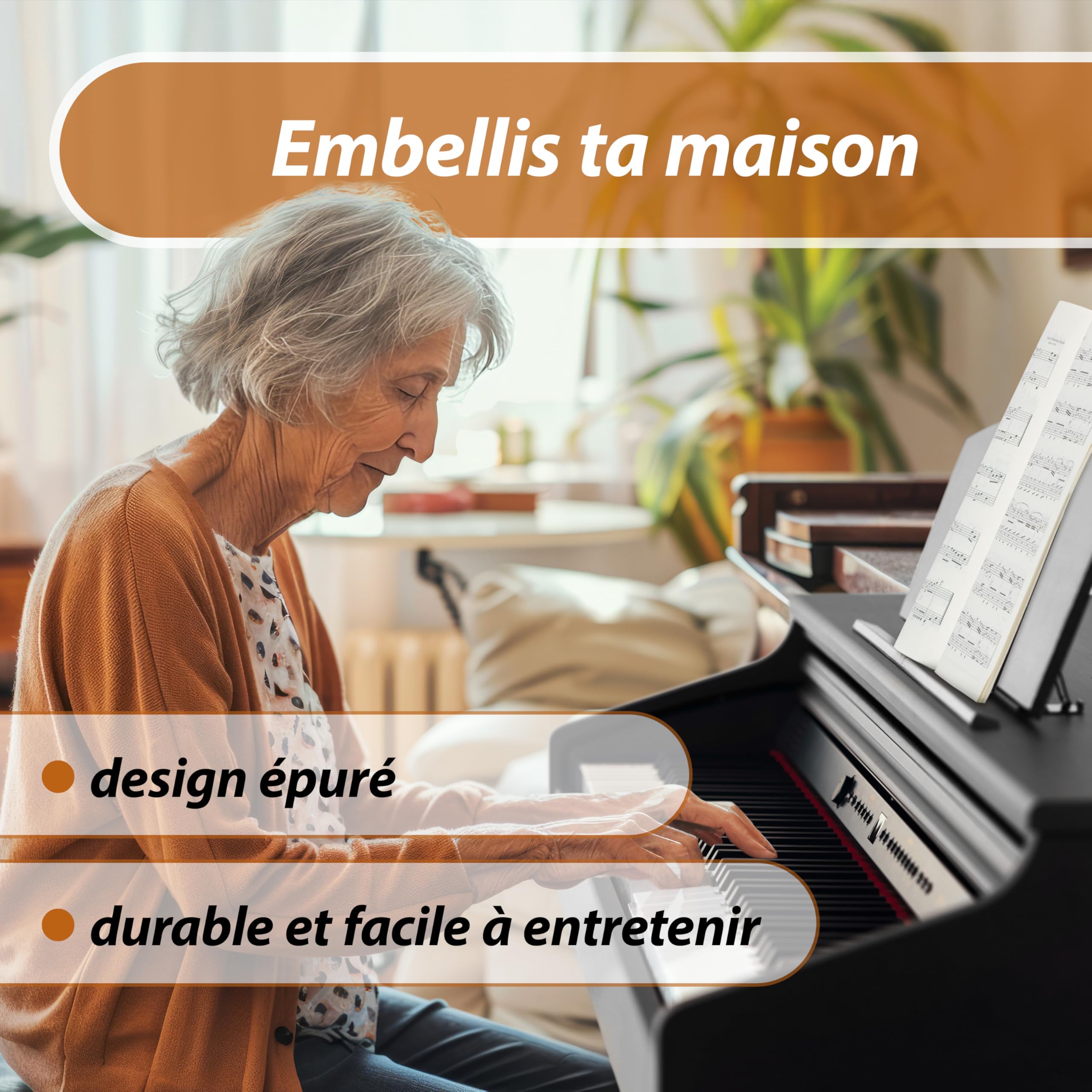 Classic Cantabile DP-50 RH Piano Numérique - 88 touches clavier pondérée à marteaux - Clavier électronique USB, 3 Pédales, 32 polyphonie - Synthetiseur debutant - Set Banquette & Casque - Bois de rose