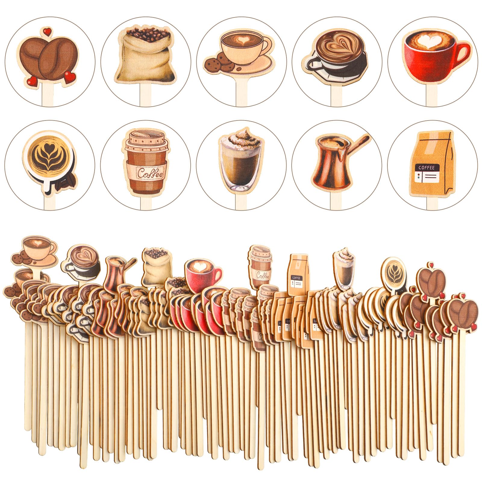 Jinei 120 PCS Coffee Stirrers Stir Sticks Natural Wooden Stir Sticks Disposable Drink Stirrers for Stirring Hot Chocolate Milkshake Restaurant Home Office(Coffee Style)