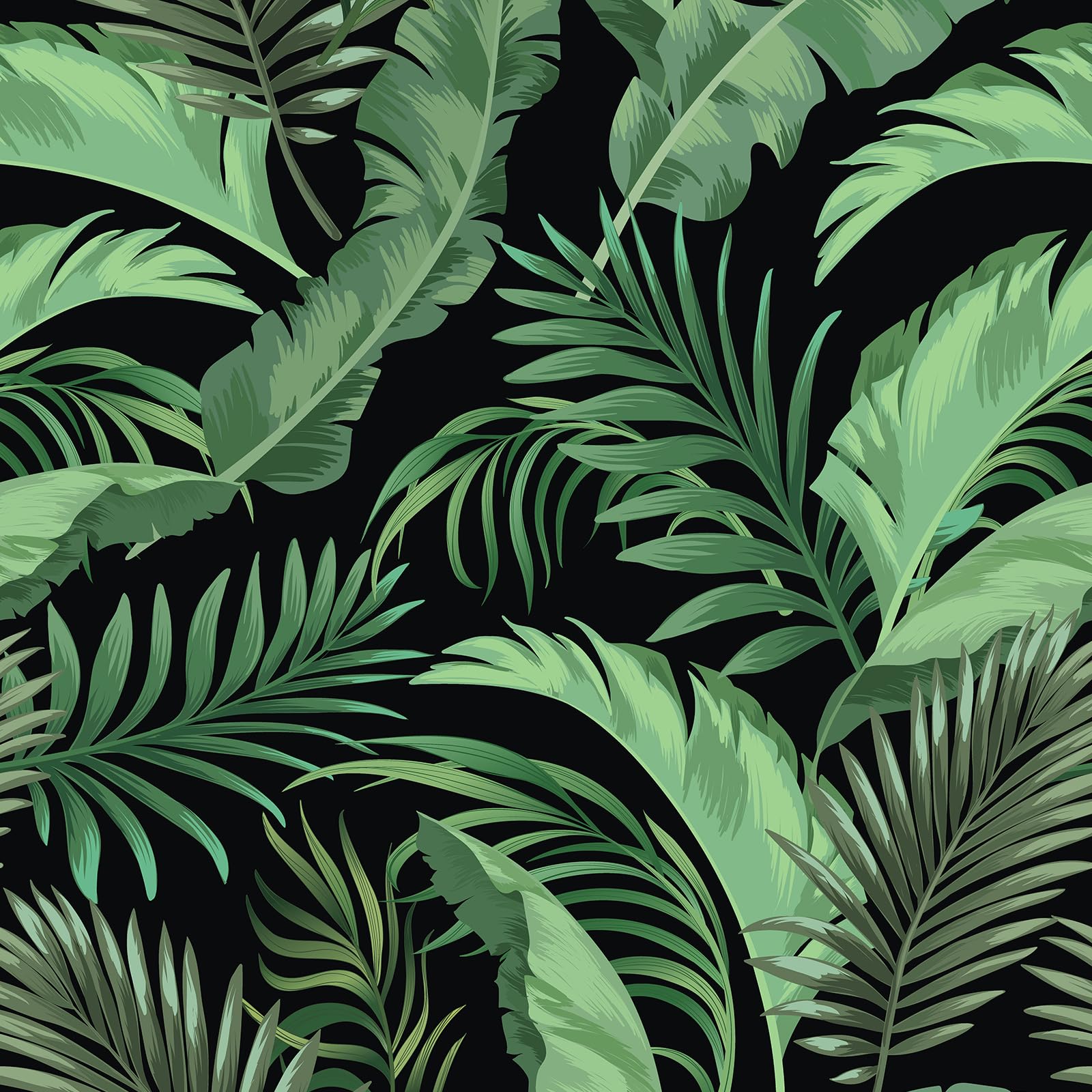 24''X100'' Tropical Banana Palm Leaf Wallpaper Peel and Stick Green/Black Removable Jungle Wallpaper Waterproof Leaves Decorative Contact Paper Vinyl Wall Mural for Bathroom Walls Furniture