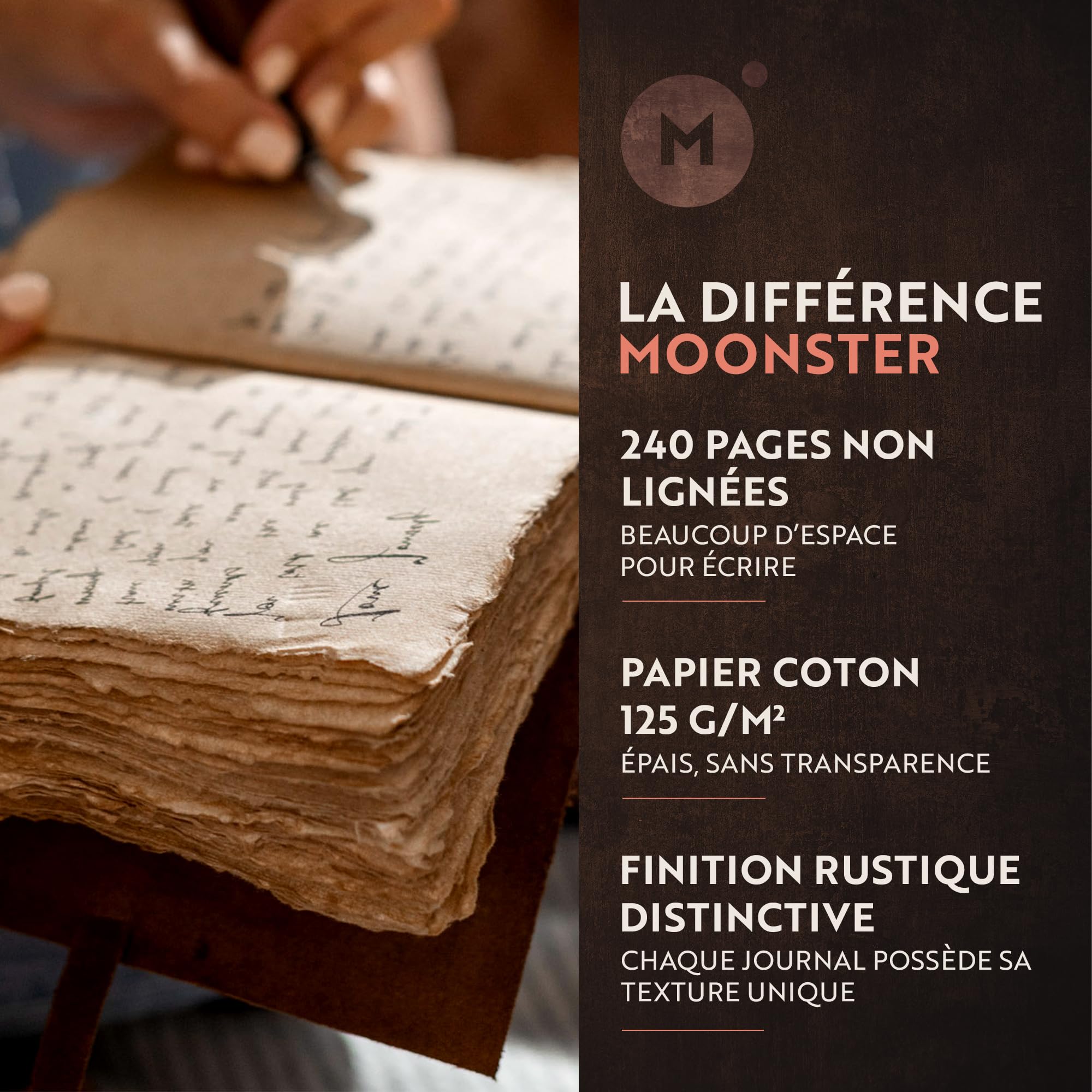 Moonster® Journal Vintage, 240 Pages de Papier de Coton, Journal Intime en Cuir Vierge, Journal d'Art Antique Fait à la Main, Carnet de Notes de Style Ancien, Carnet de Croquis 20x15 cm