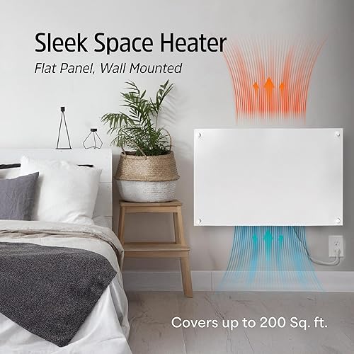 Miniatura 2 de EconoHome Panel de calentador de espacio para montaje en pared, con termostato, calentador de convección de 600 vatios, ideal para habitaciones de
