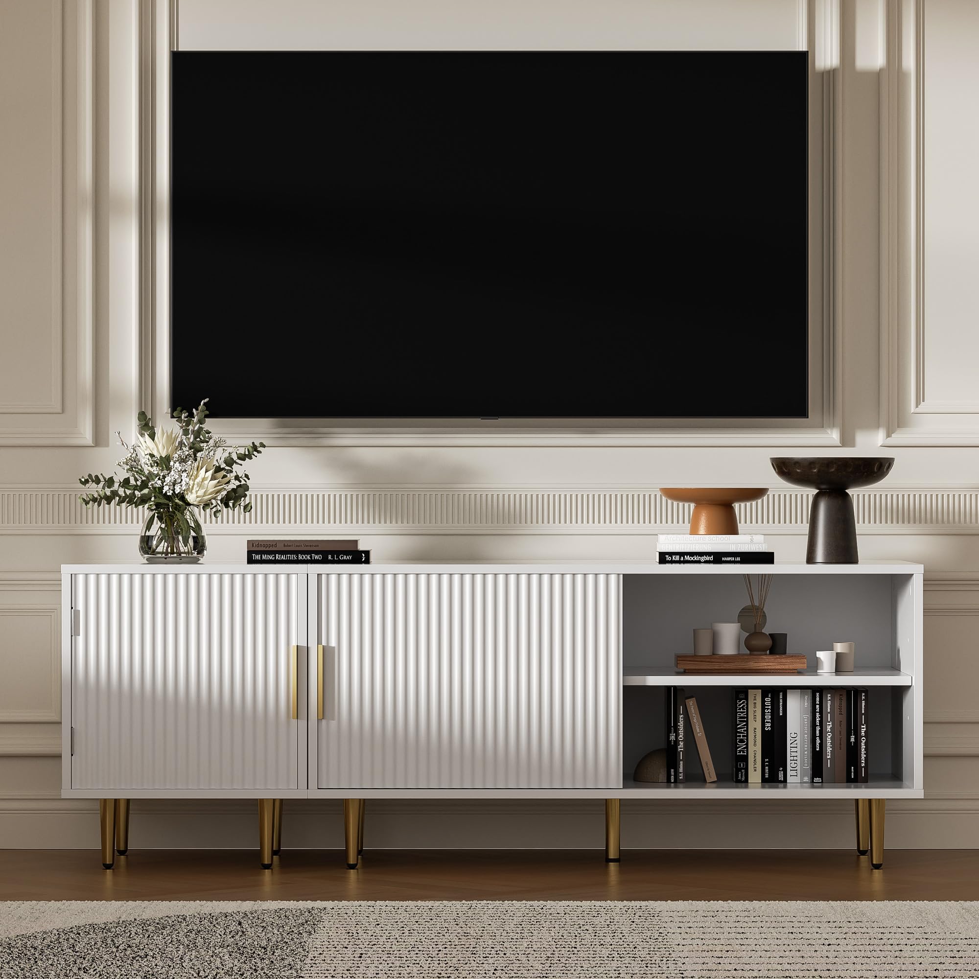 Housoul Combined Modern TV Stand for 55/60/65 inch TV, Small Entertainment Center with Adjustable Shelf, TV Media Stand with Storage Cabinet, TV