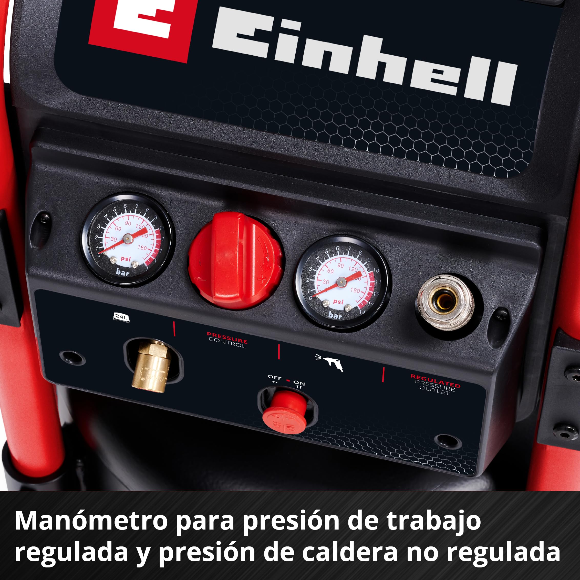 Einhell Compresor TE-AC 240/24 Silent (1500 W, máx. 10 bar, depósito 24 l, sin aceite, potencia de aspiración 240 l/min, compresor silencioso 70 dB, 2 manómetros, reductor de presión)