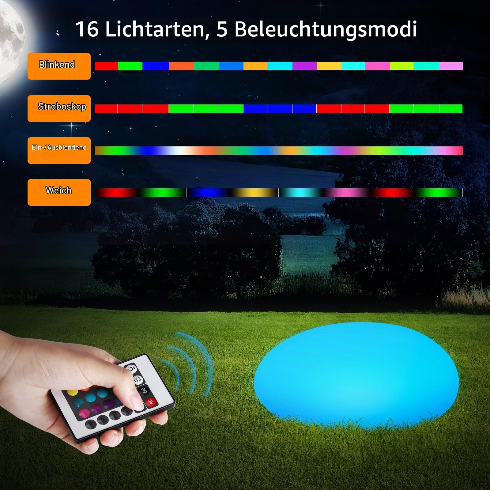 Solarlampen für Außen Kugel, solarkugel für außen, Leuchtkugel Garten Solar 16 Farbwechsel, Solar-Deko-Stein Lichter mit Fernbedienung für Rasen Hinterhof Patio Inneren[Energieklasse A]