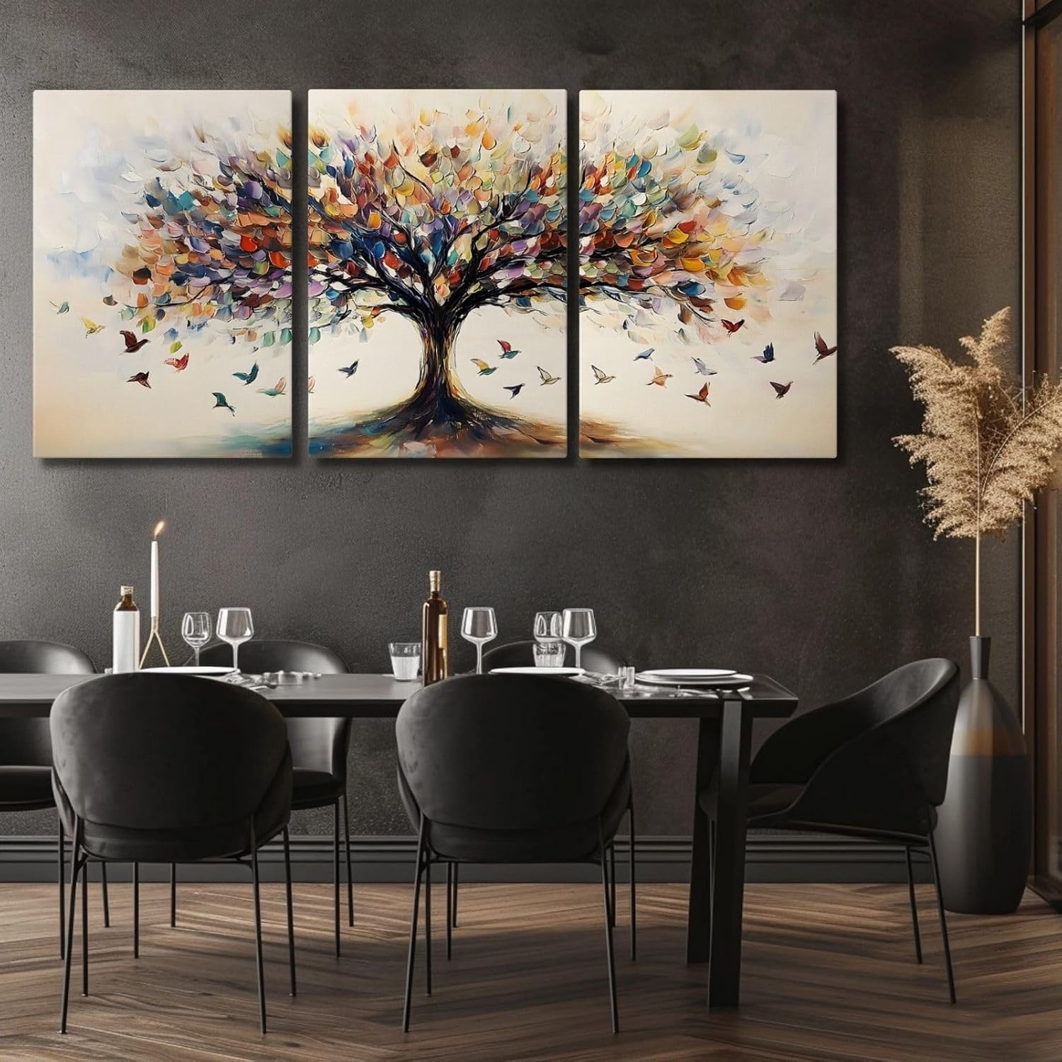 Hotuijxca Tree of Life Canvas Wall Art, Tree of Life Wall Art, Colorful Canvas Wall Prints, Trees of Life Pictures Wall Decor for Living Room, Bedroom, Office (16" x 24" x 3 pcs)