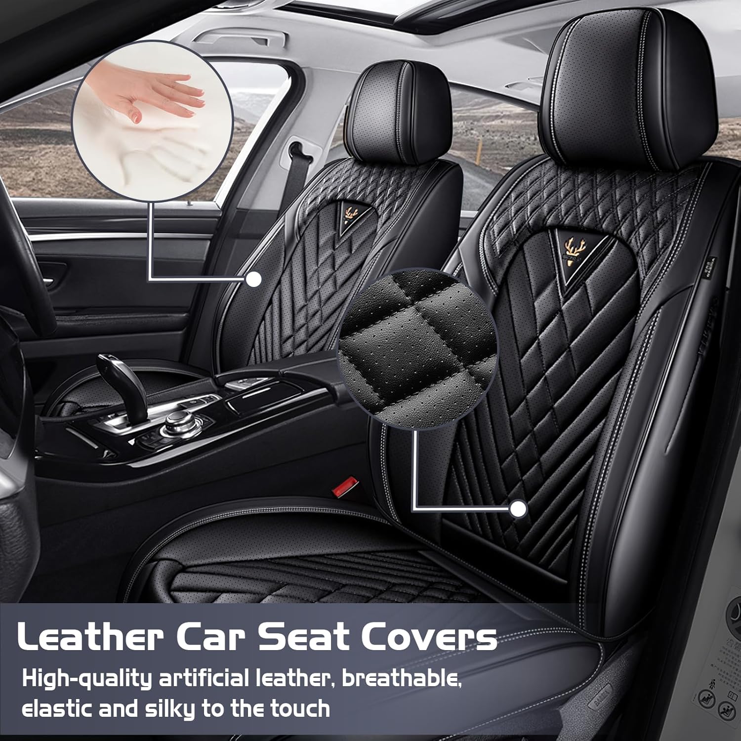 Car Seat Covers for Cadillac CTS 2003-2019, Waterproof Nappa Leather Front Seat Cover, Anti-Slip and Comfortable Automotive Seat Protector&Accessories(Black)