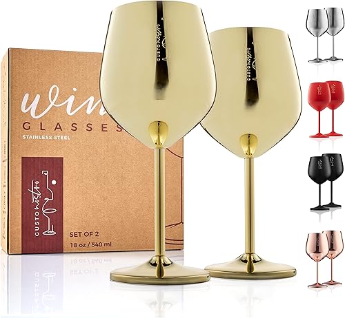 Miniatura 8 de Gusto Nostro Copa de vino de acero inoxidable – Copas de vino de oro irrompibles de 18 onzas para viajes, camping y piscina – Elegante copa de vino